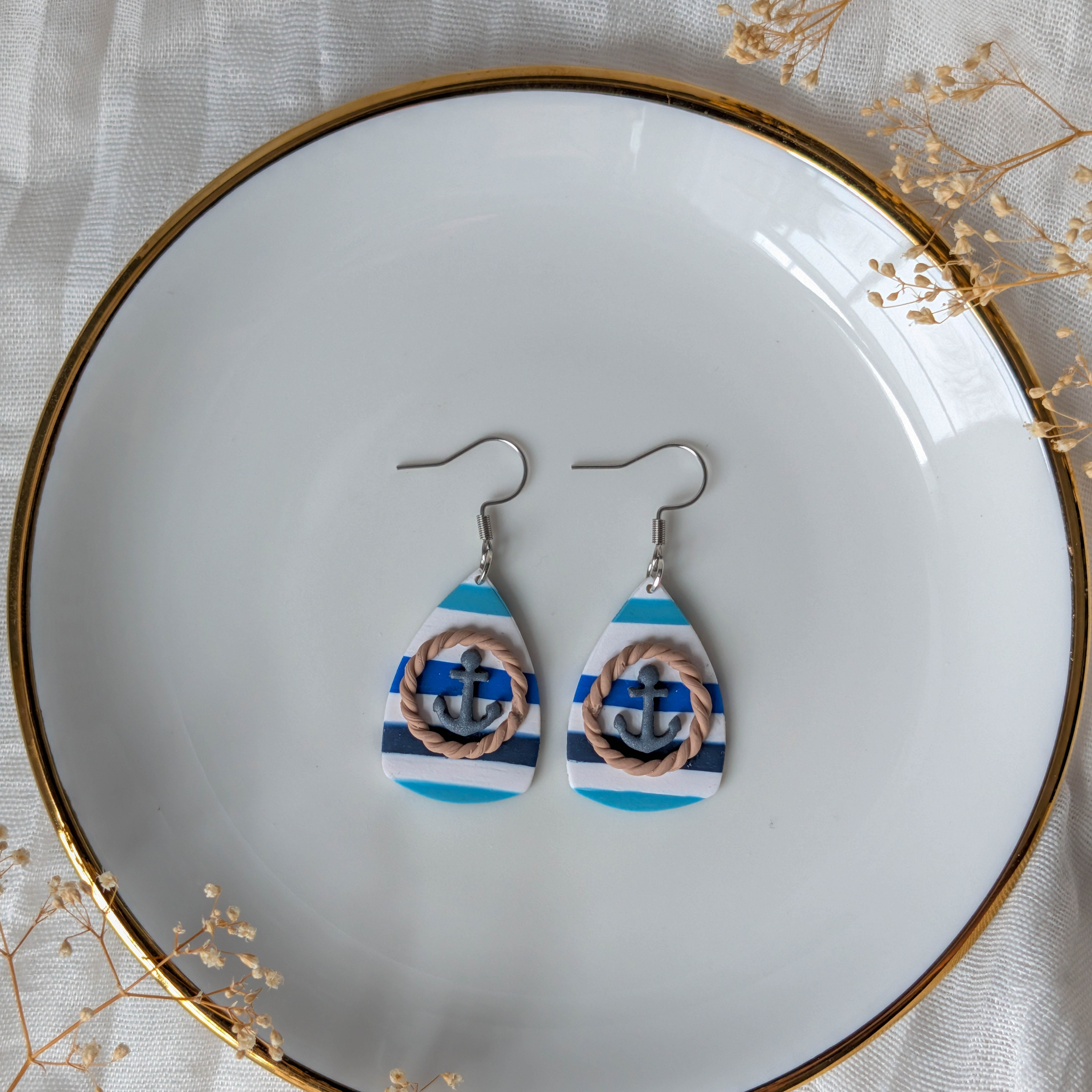 Nautical Anchor Polymer Clay Earrings: Coastal Summer Dangles
