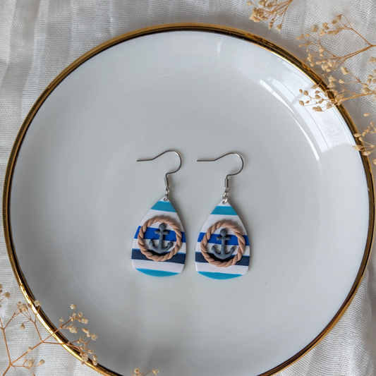 Nautical Anchor Polymer Clay Earrings: Coastal Summer Dangles