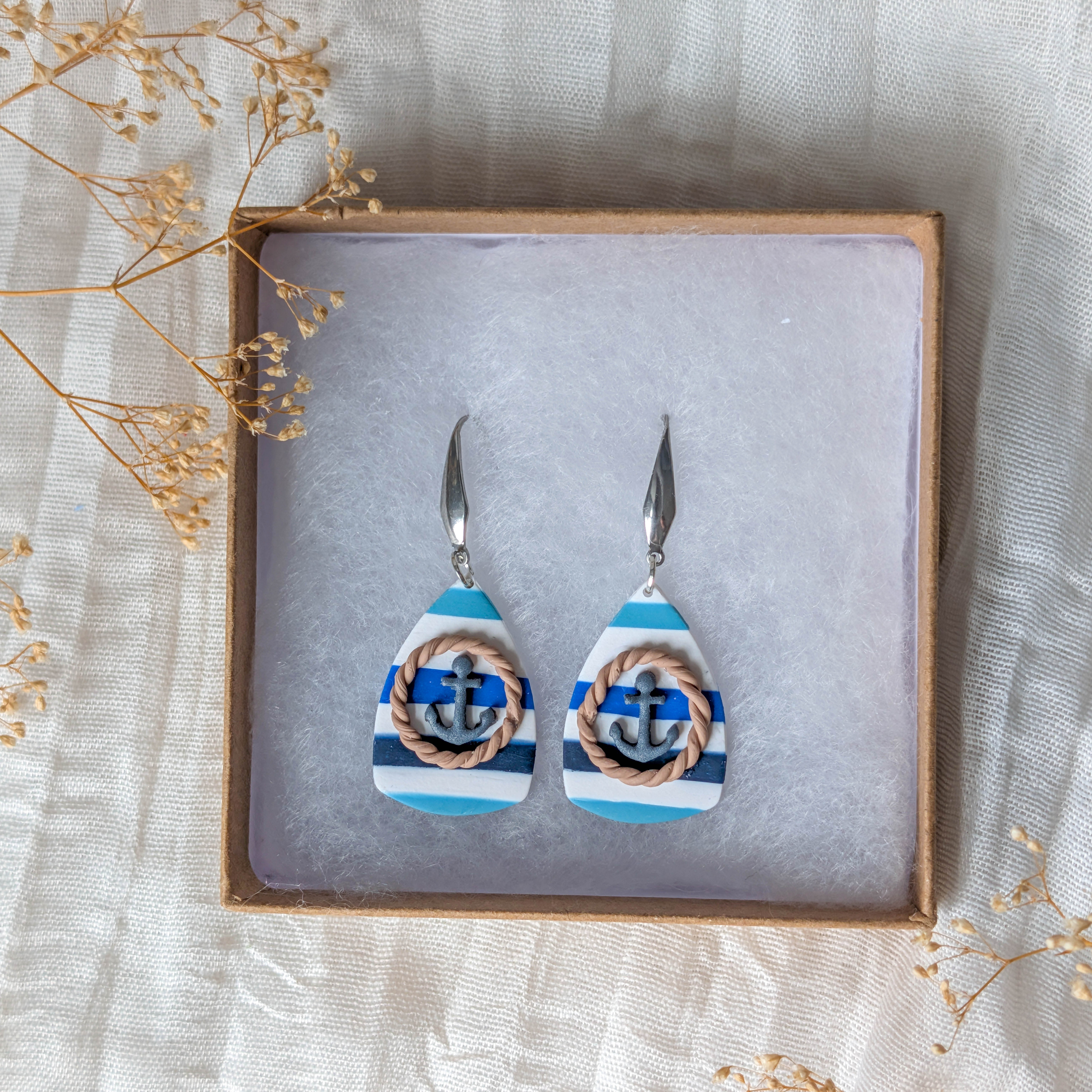 Nautical Anchor Polymer Clay Earrings: Coastal Summer Dangles
