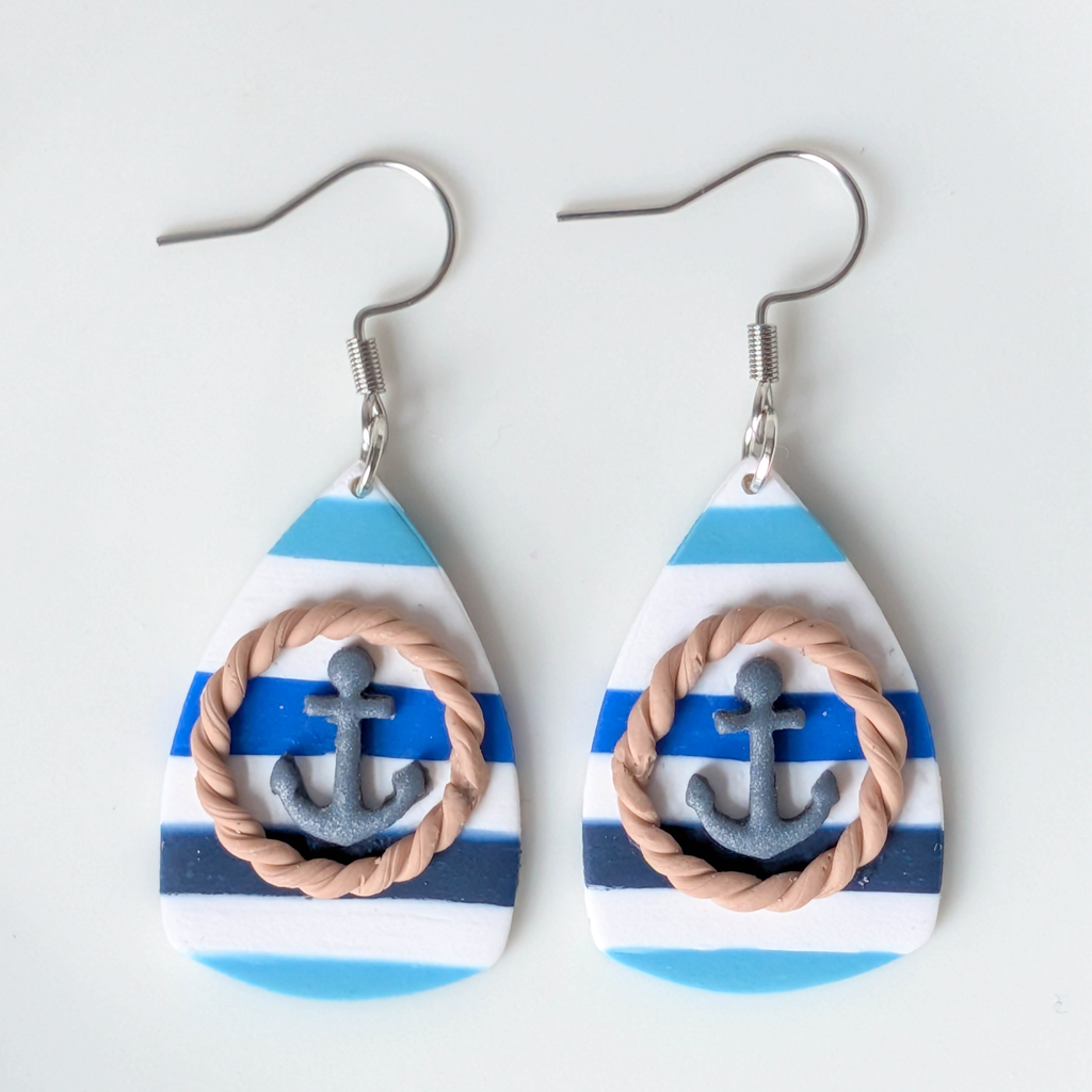 Nautical Anchor Polymer Clay Earrings: Coastal Summer Dangles