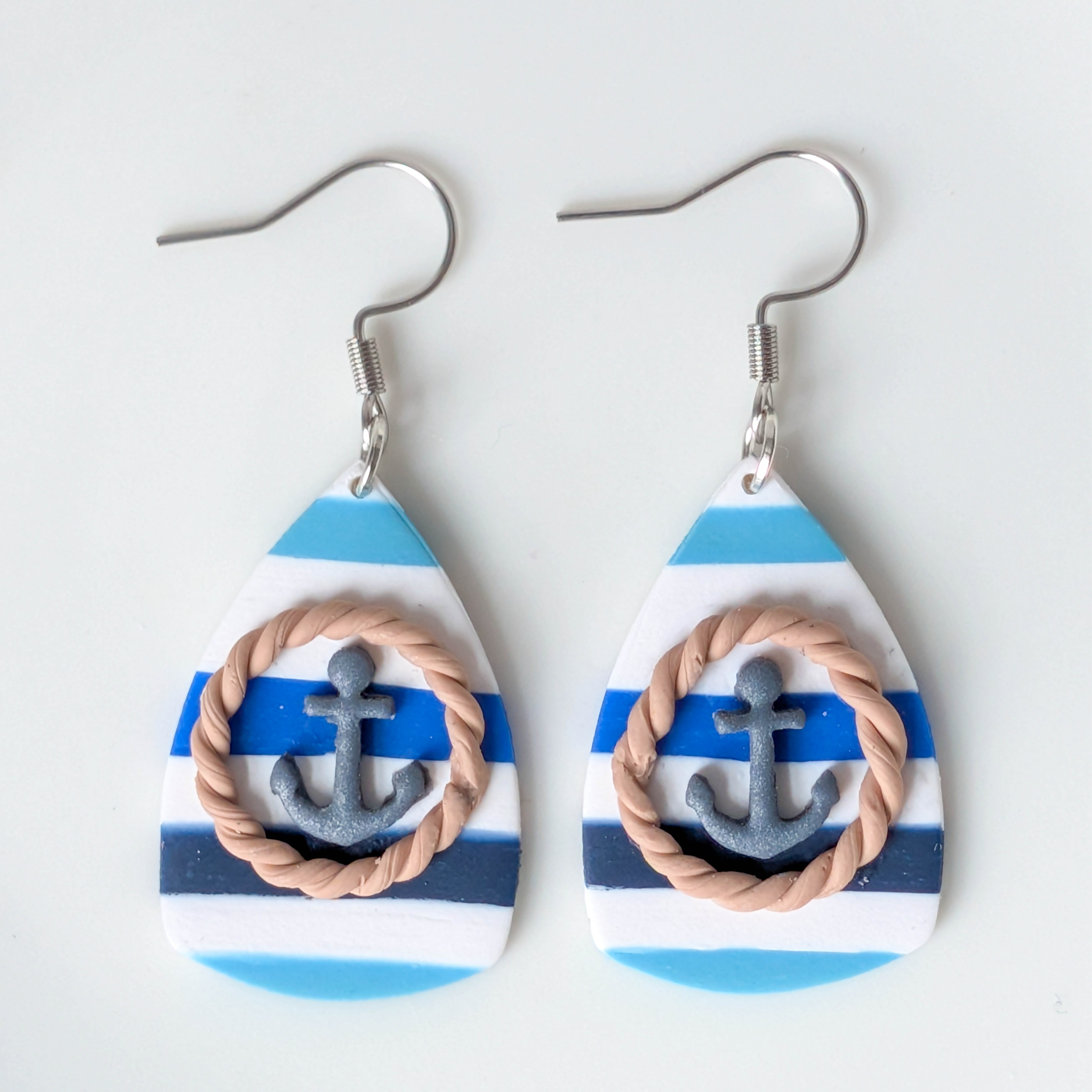 Nautical Anchor Polymer Clay Earrings: Coastal Summer Dangles