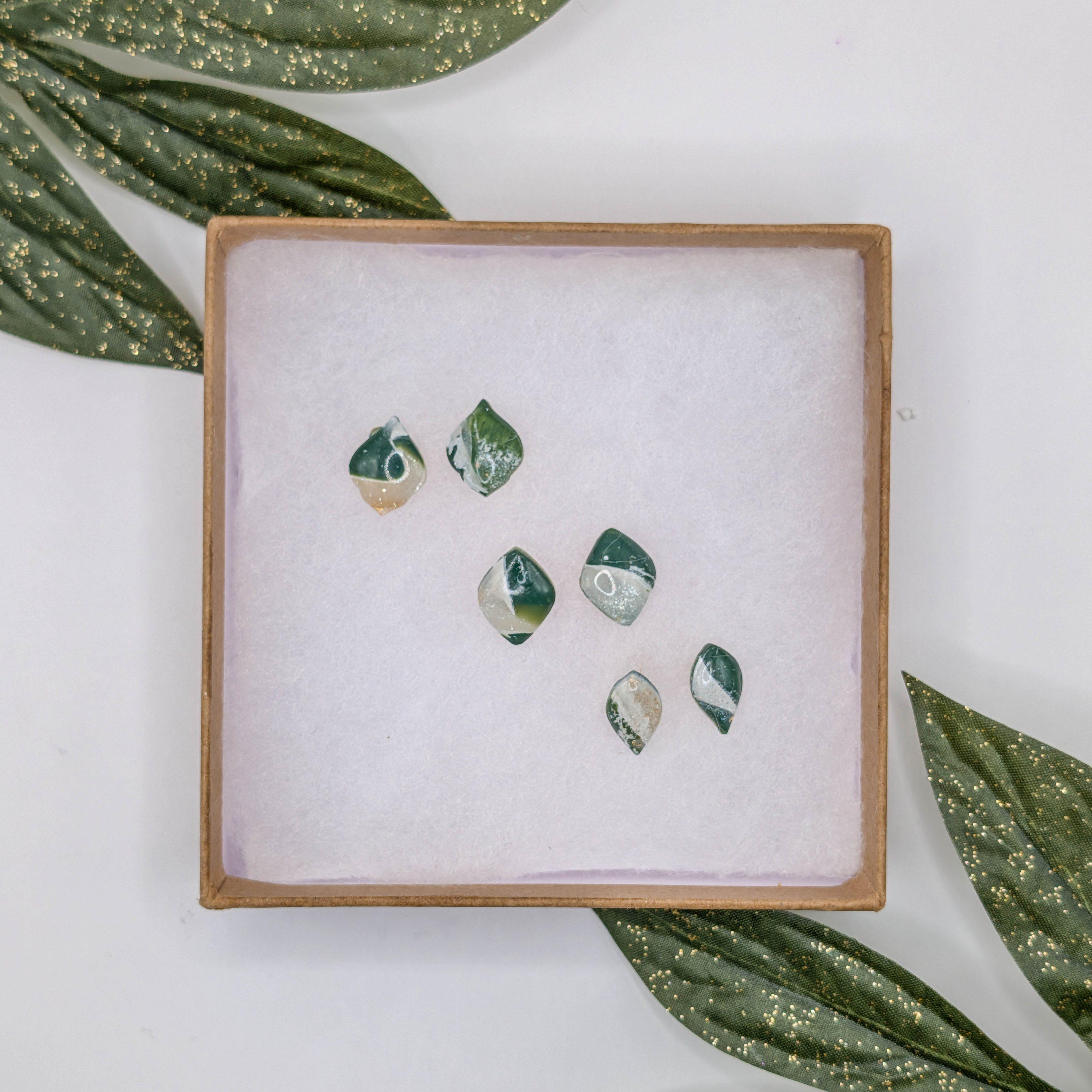 Forest Green Marble Polymer Clay Stud Earrings