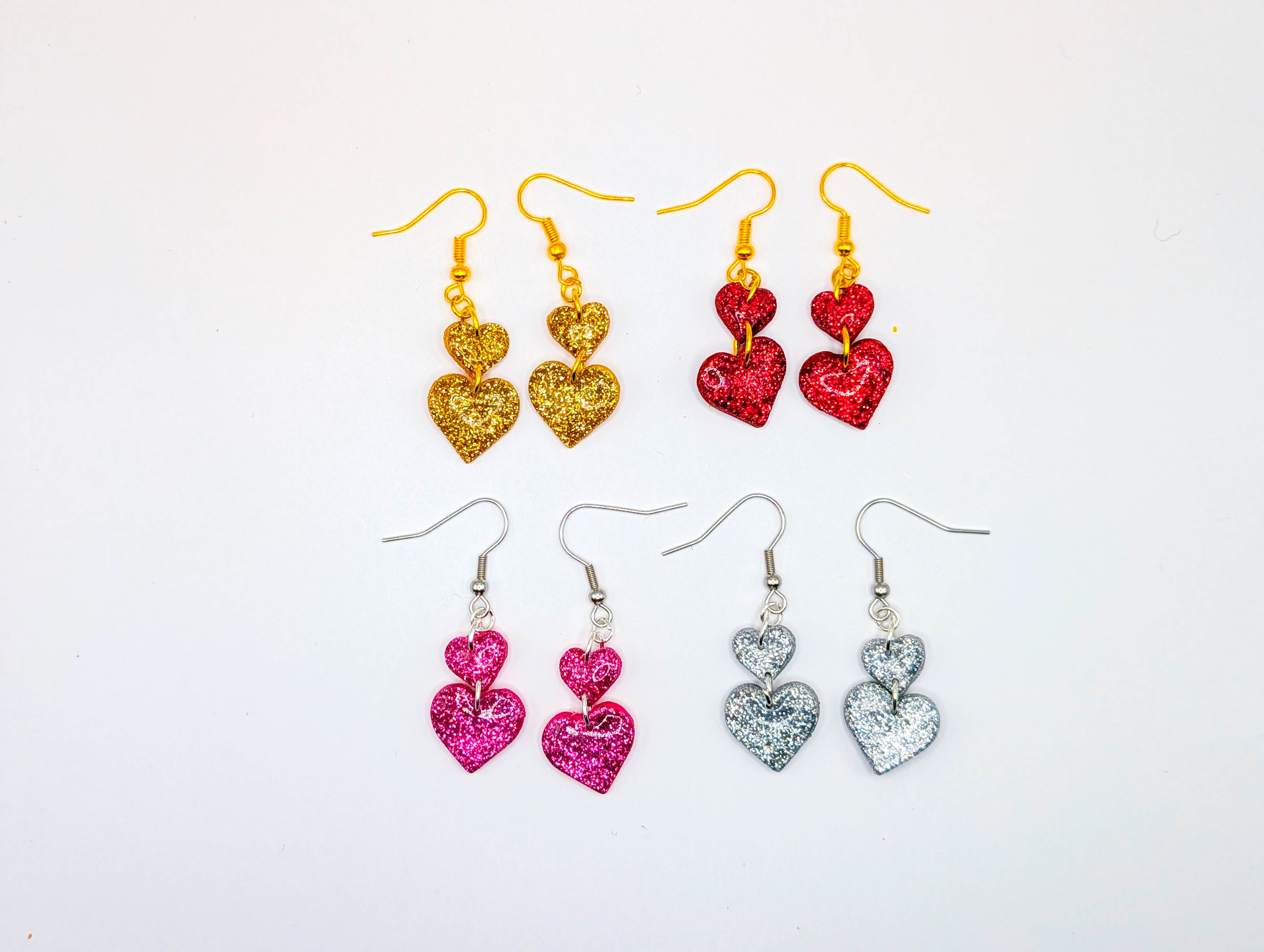 Stacked Double Heart Glitter Earrings
