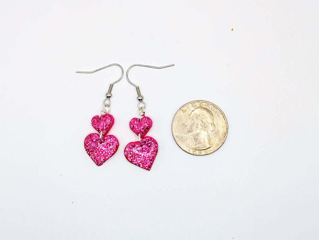 Stacked Double Heart Glitter Earrings