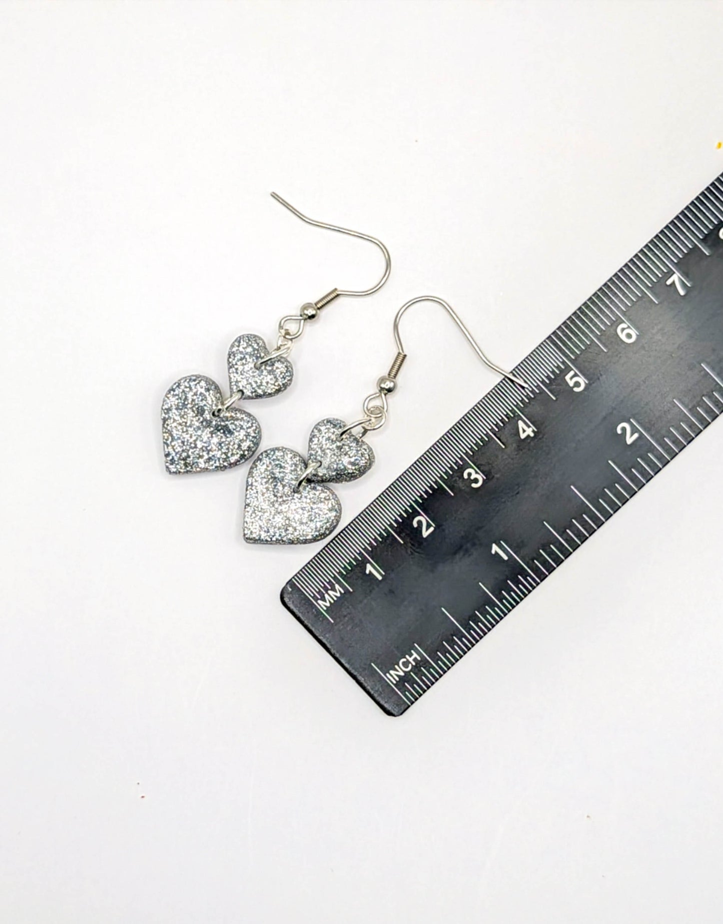 Stacked Double Heart Glitter Earrings