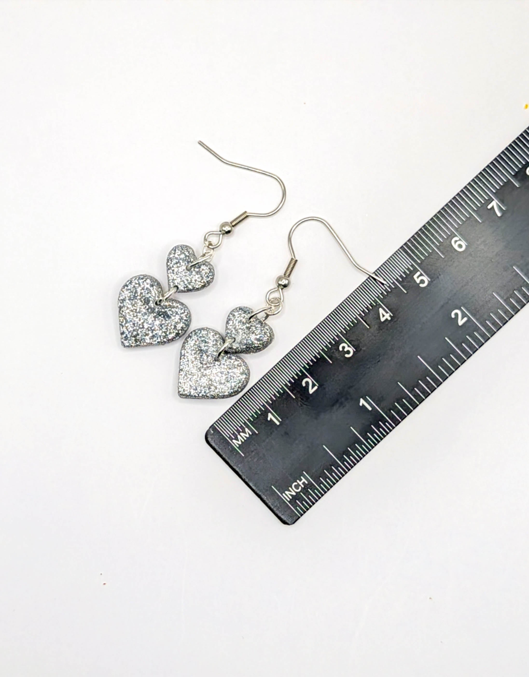 Stacked Double Heart Glitter Earrings