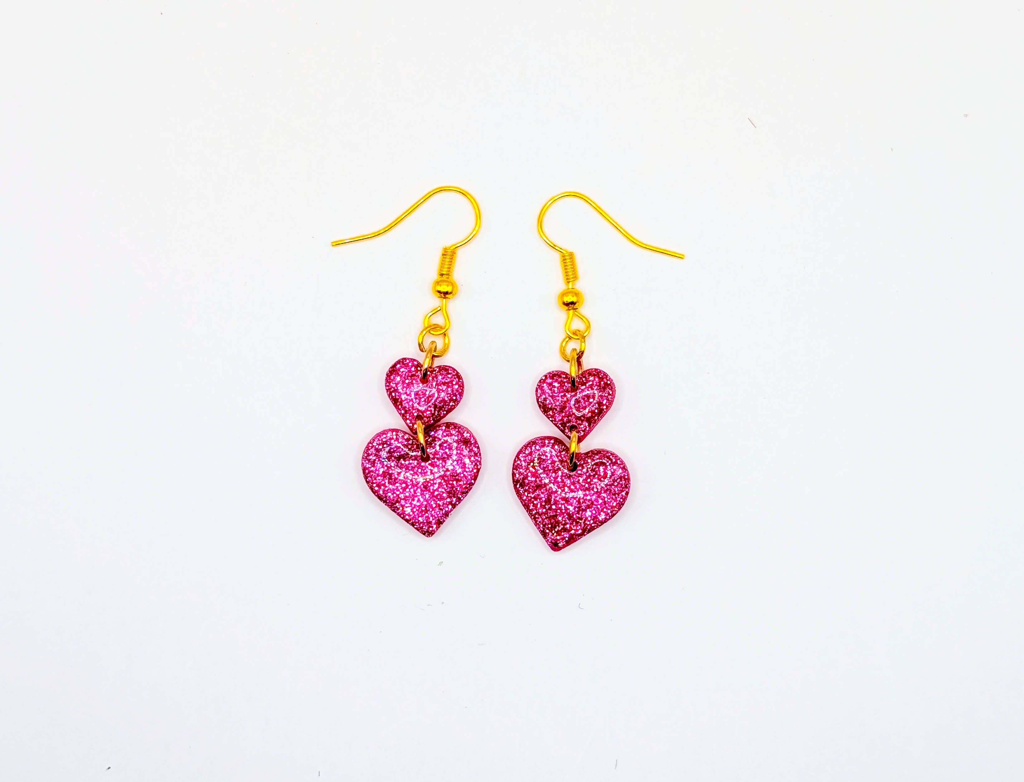 Stacked Double Heart Glitter Earrings