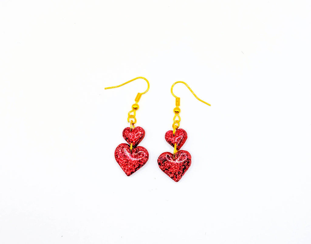 Stacked Double Heart Glitter Earrings
