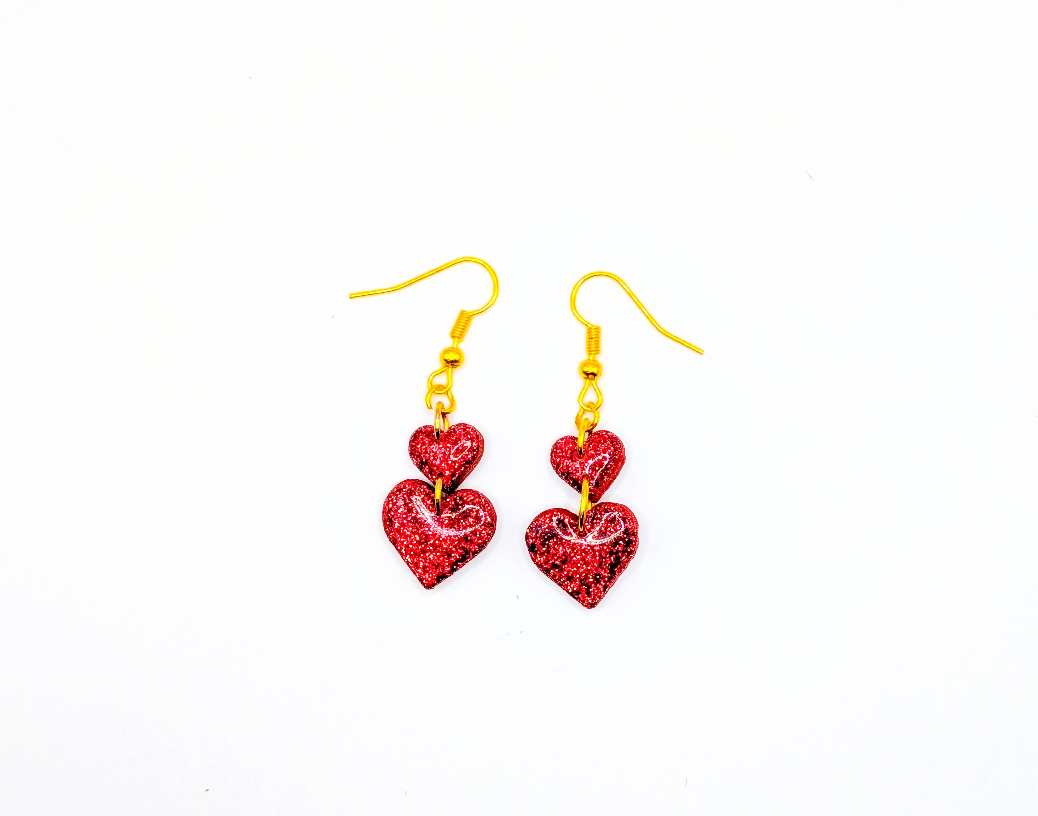 Stacked Double Heart Glitter Earrings