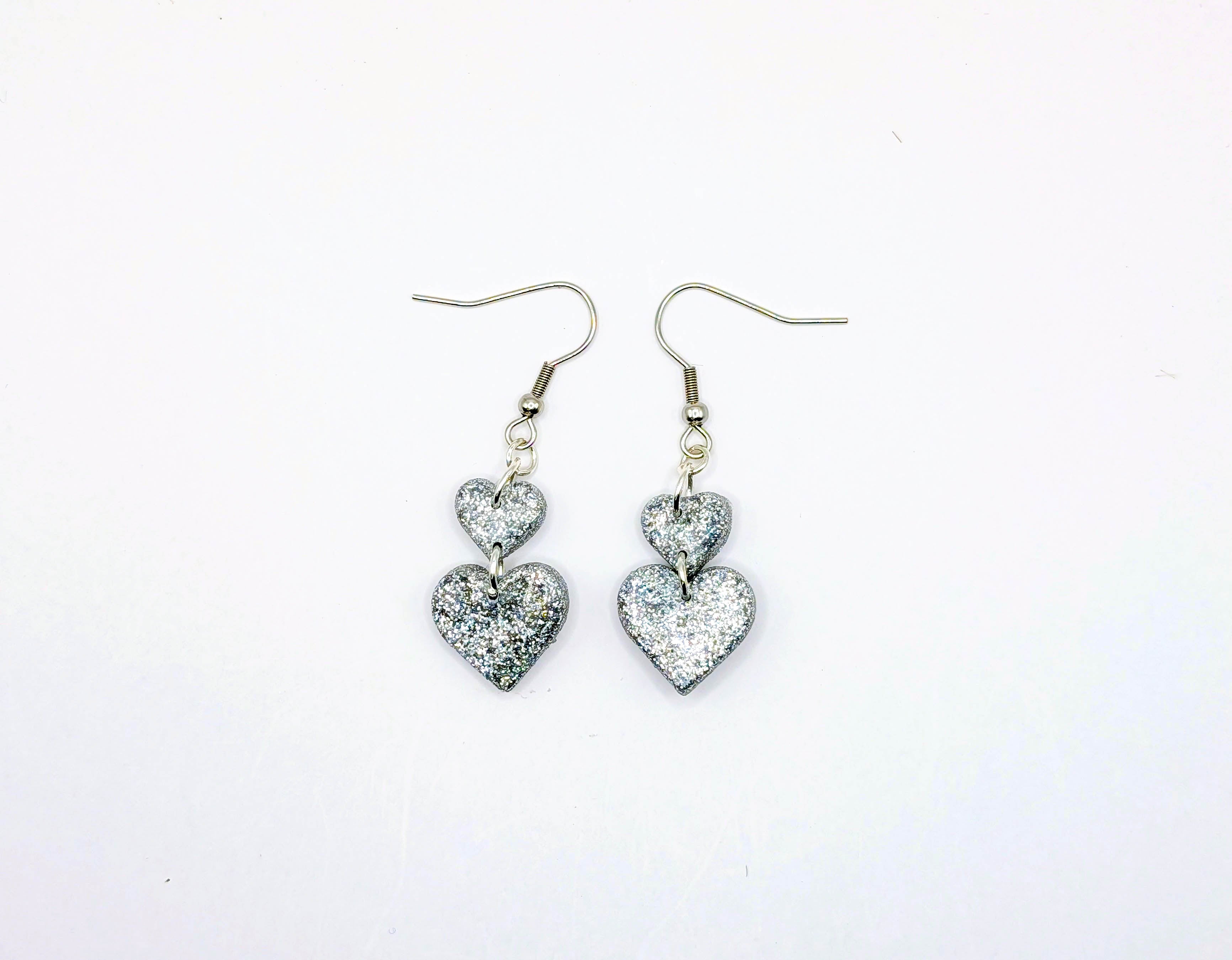 Stacked Double Heart Glitter Earrings