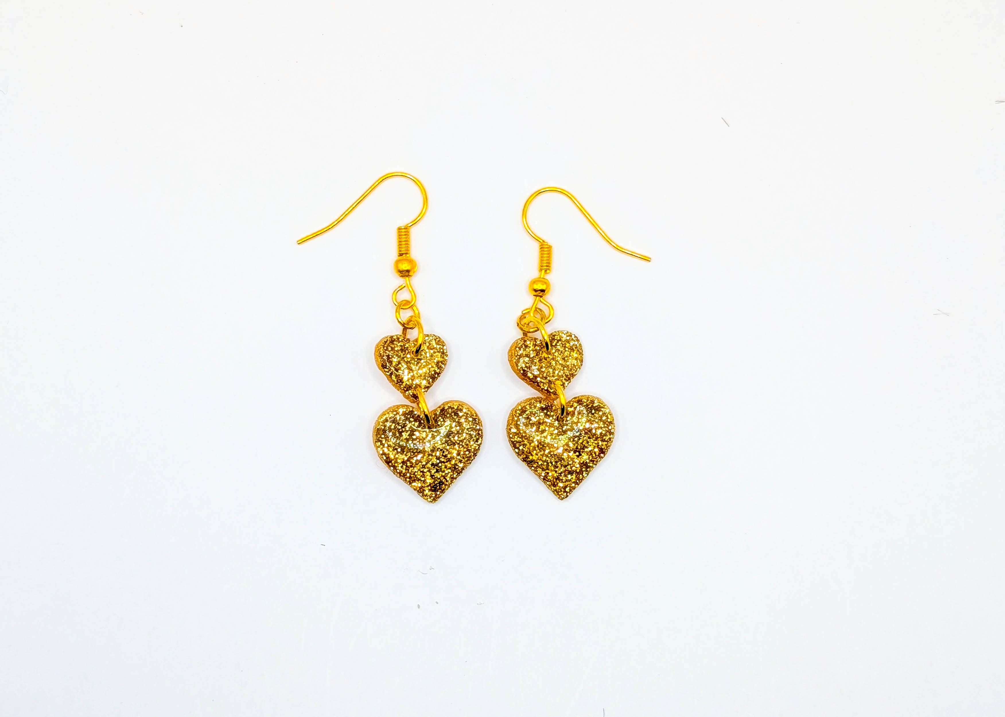 Stacked Double Heart Glitter Earrings