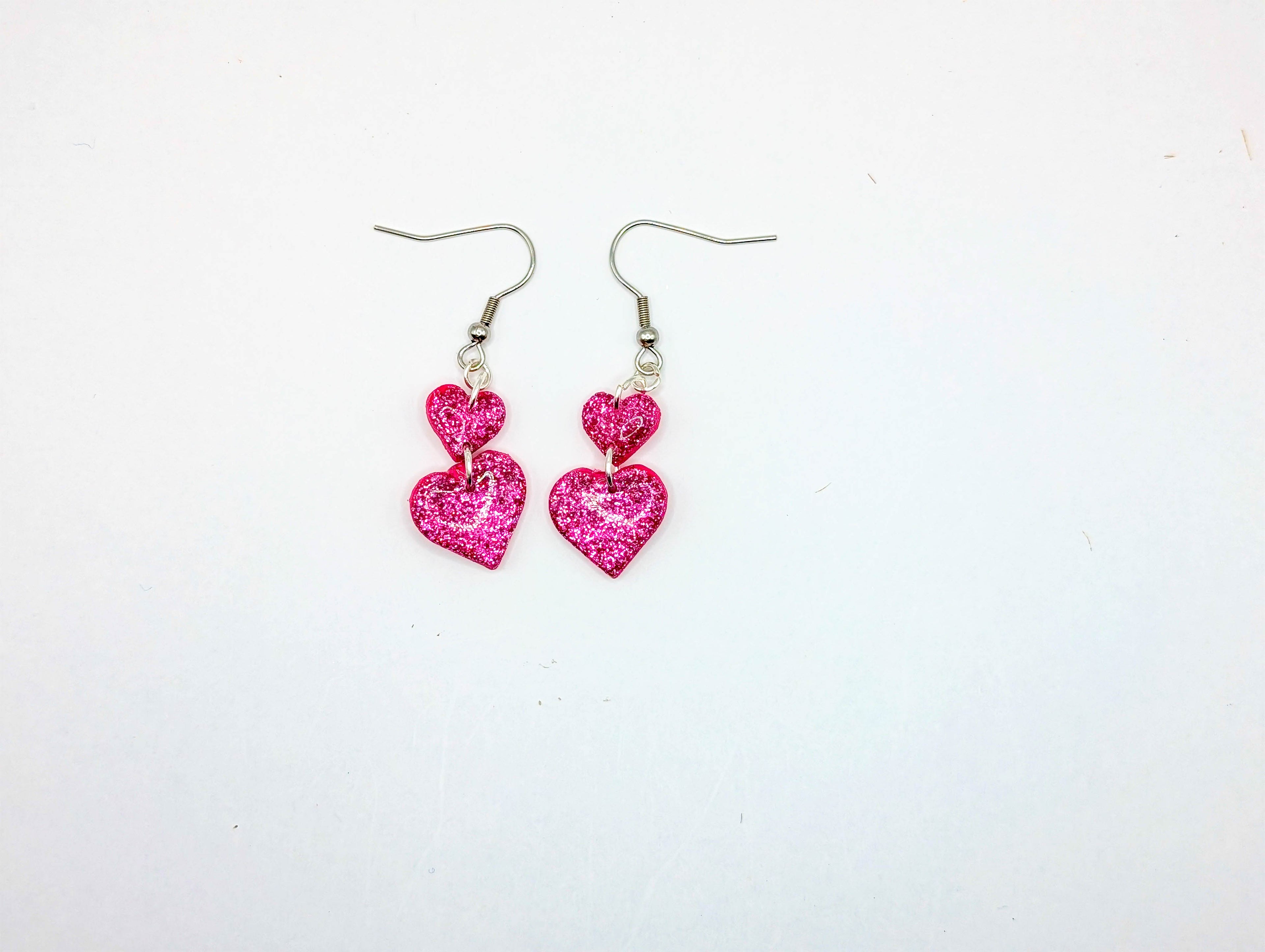 Stacked Double Heart Glitter Earrings