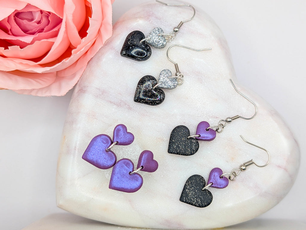 Edgy Chic Valentine's Polymer Clay Heart Earrings