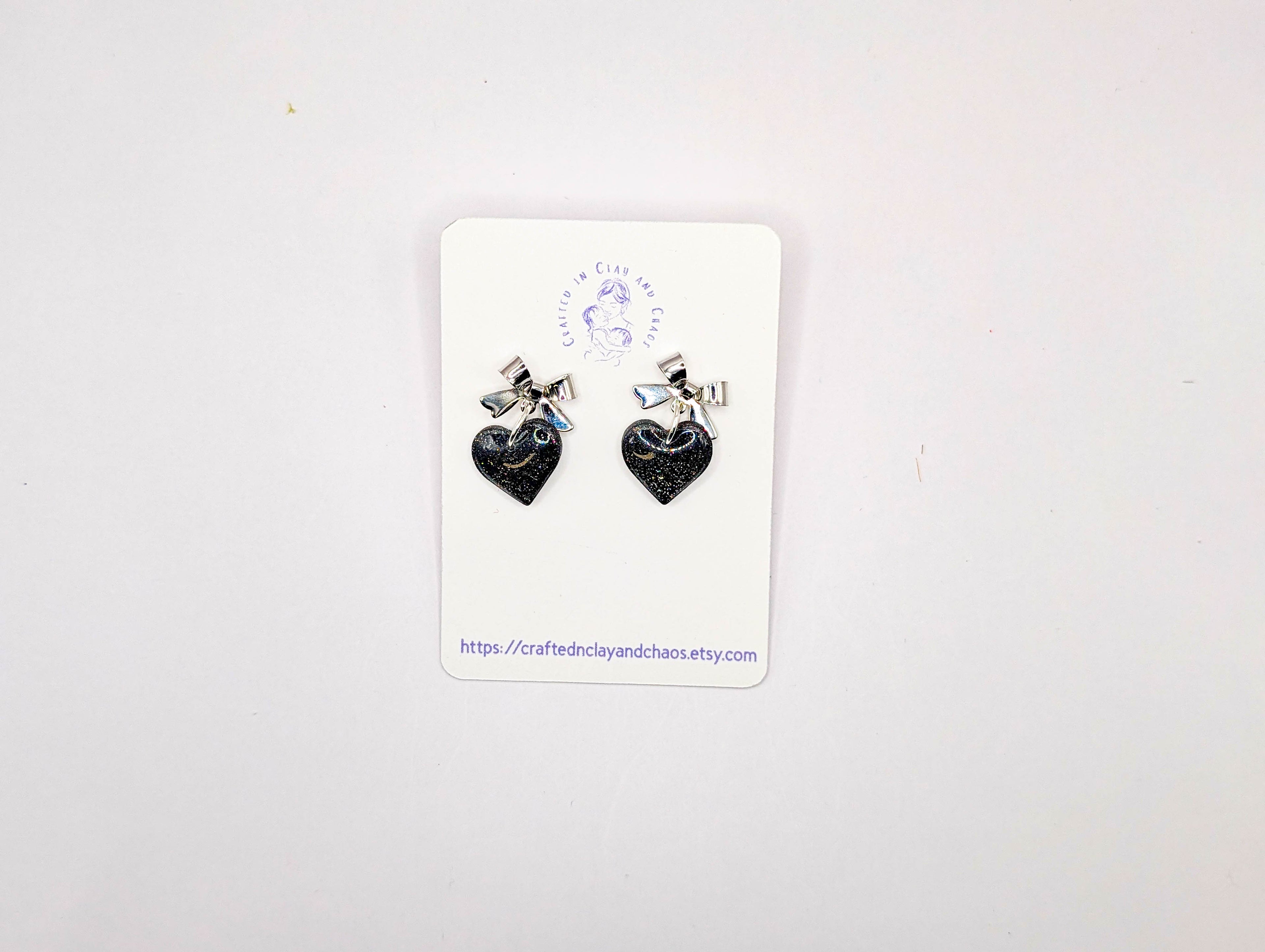Glitter Bow Valentine's/Galentine's Heart Earrings