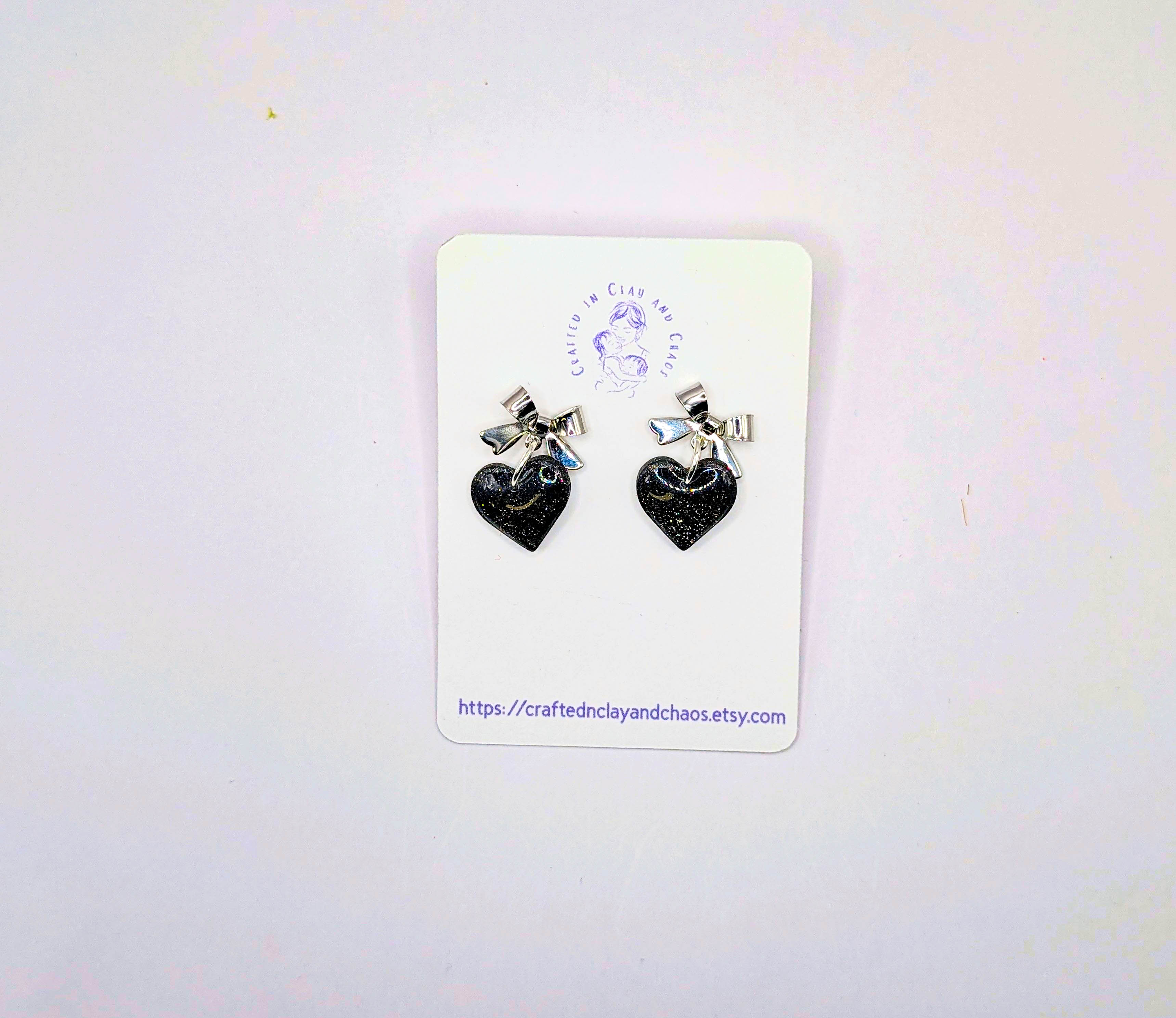 Glitter Bow Valentine's/Galentine's Heart Earrings