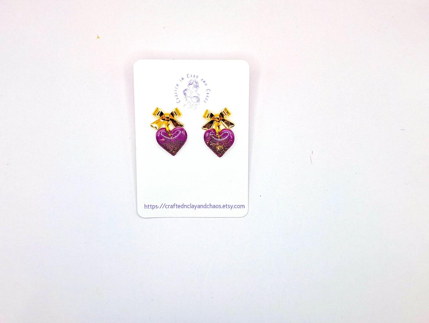 Glitter Bow Valentine's/Galentine's Heart Earrings