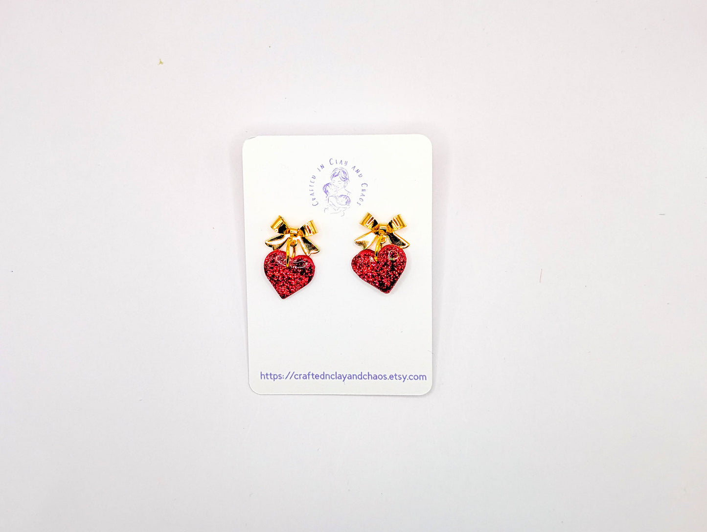 Glitter Bow Valentine's/Galentine's Heart Earrings
