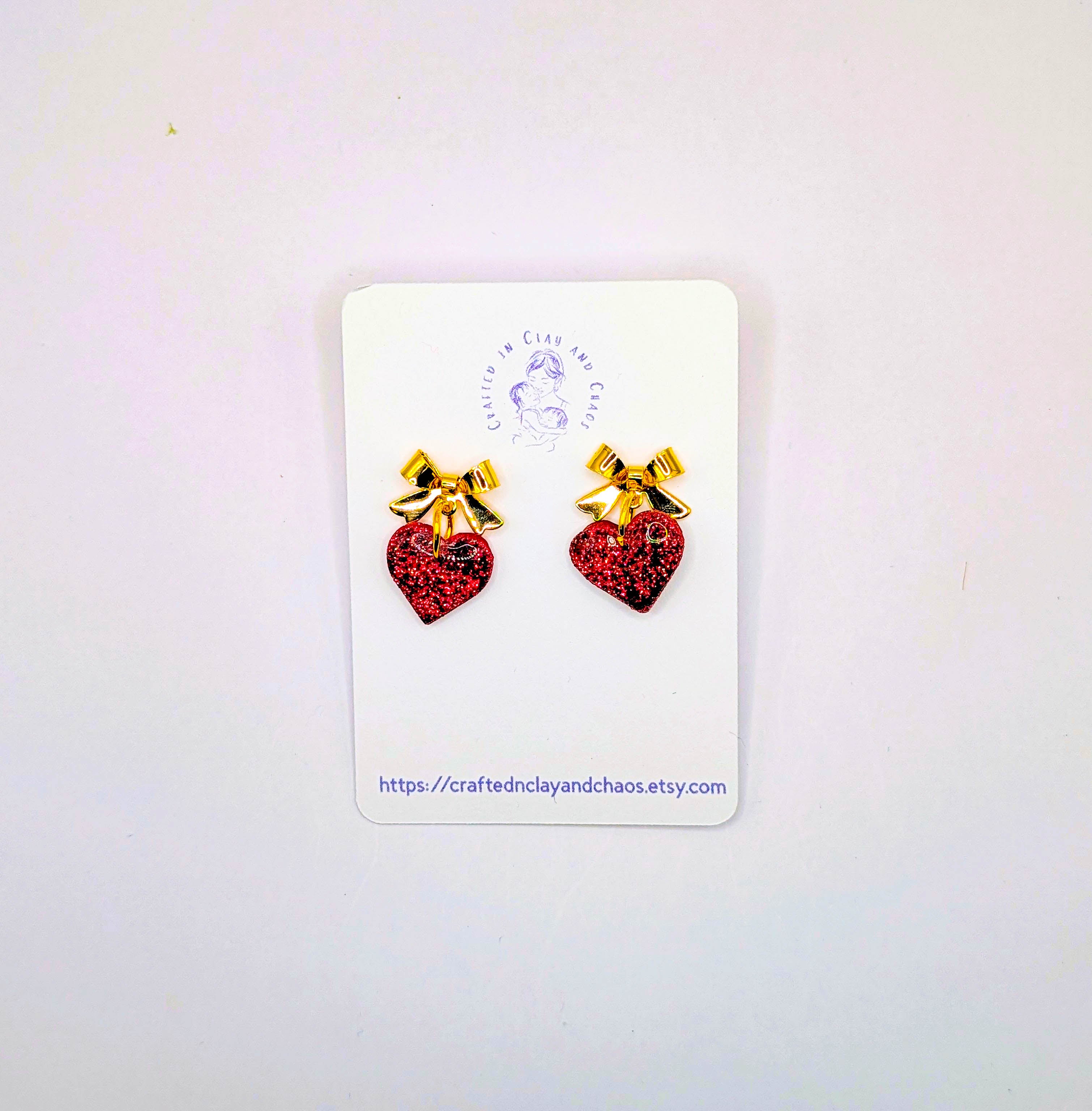 Glitter Bow Valentine's/Galentine's Heart Earrings