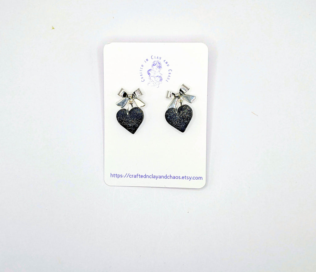 Glitter Bow Valentine's/Galentine's Heart Earrings