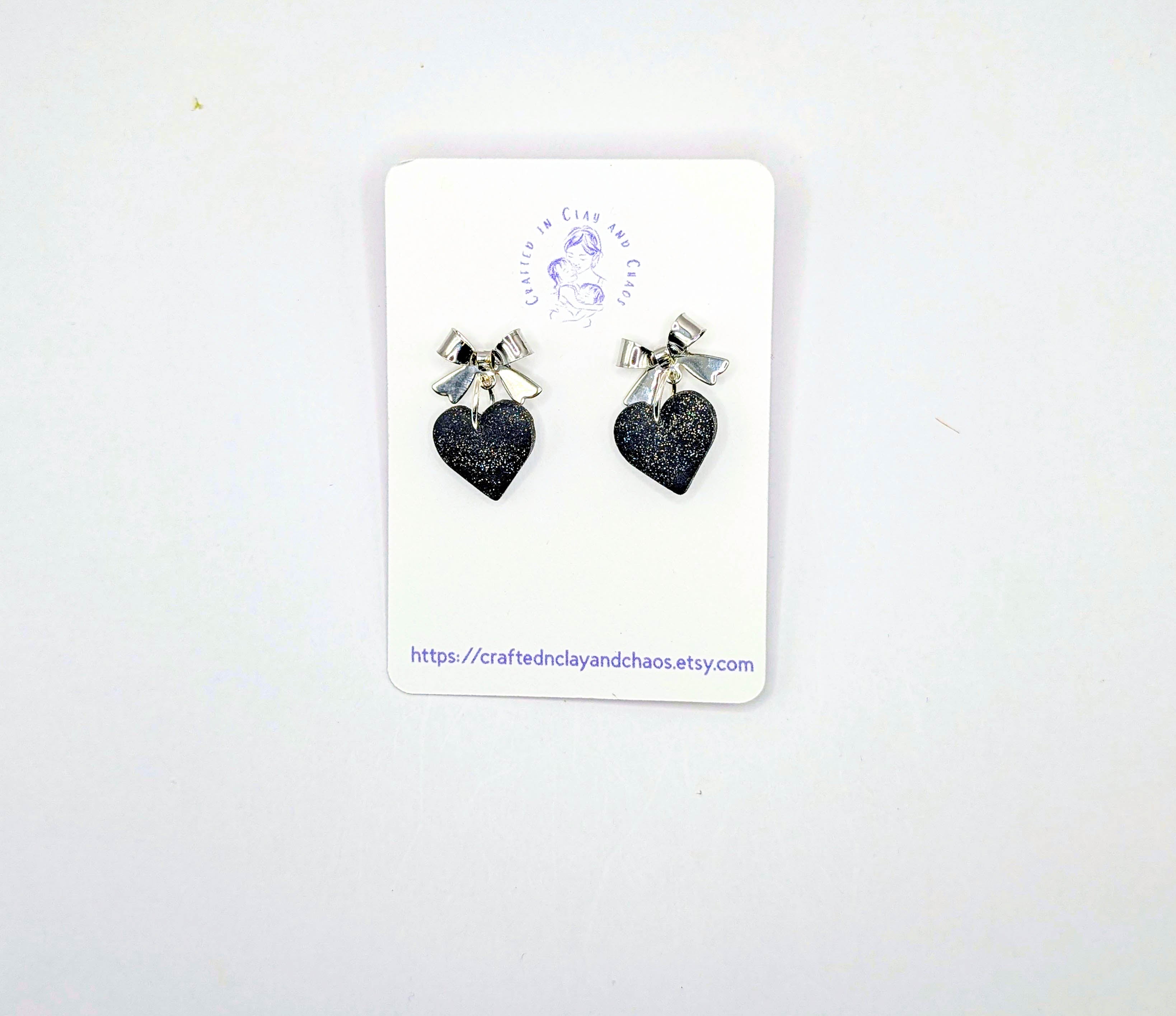 Glitter Bow Valentine's/Galentine's Heart Earrings
