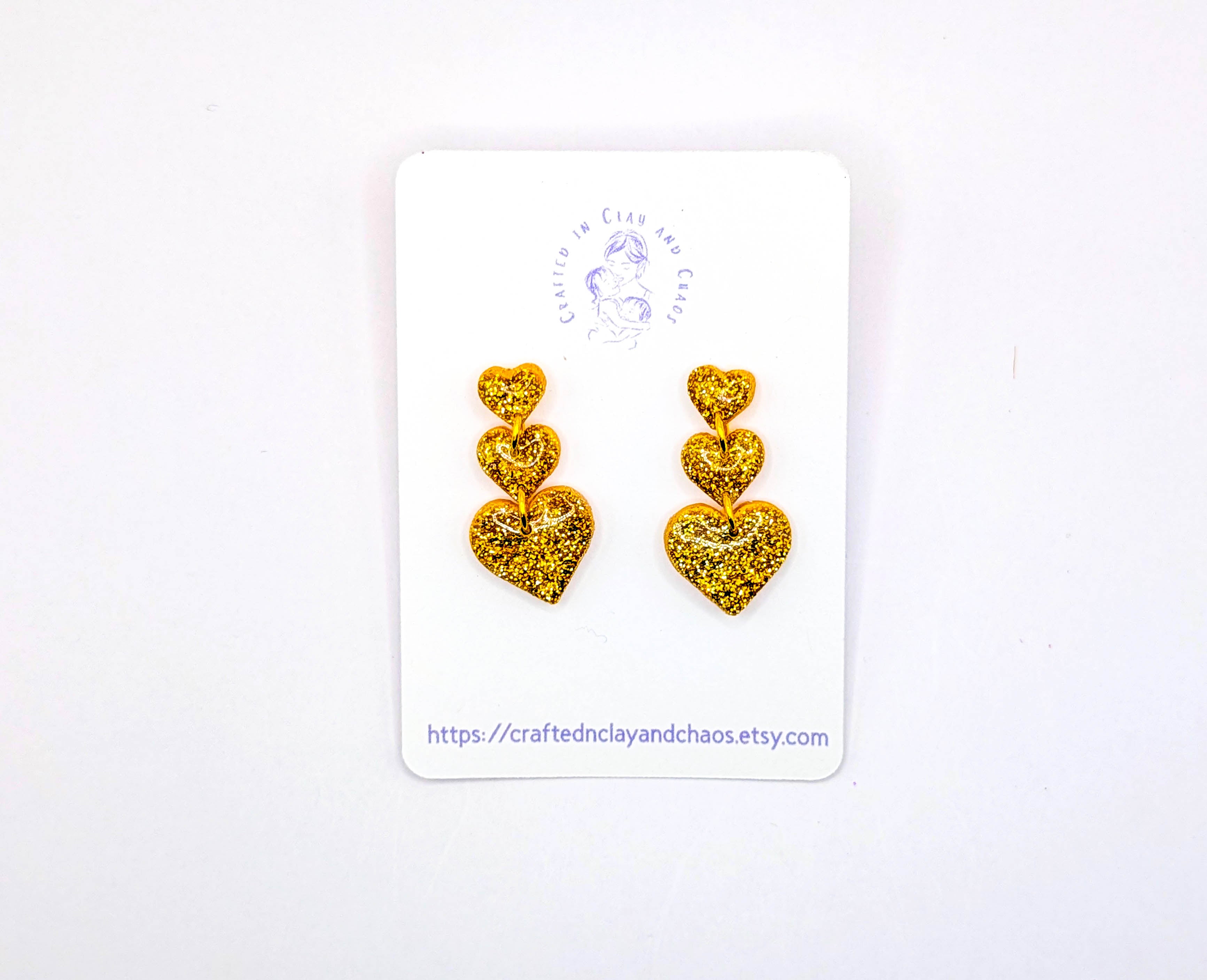 Triple Stacked Glitter Heart Valentine's/Galentine's Earrings