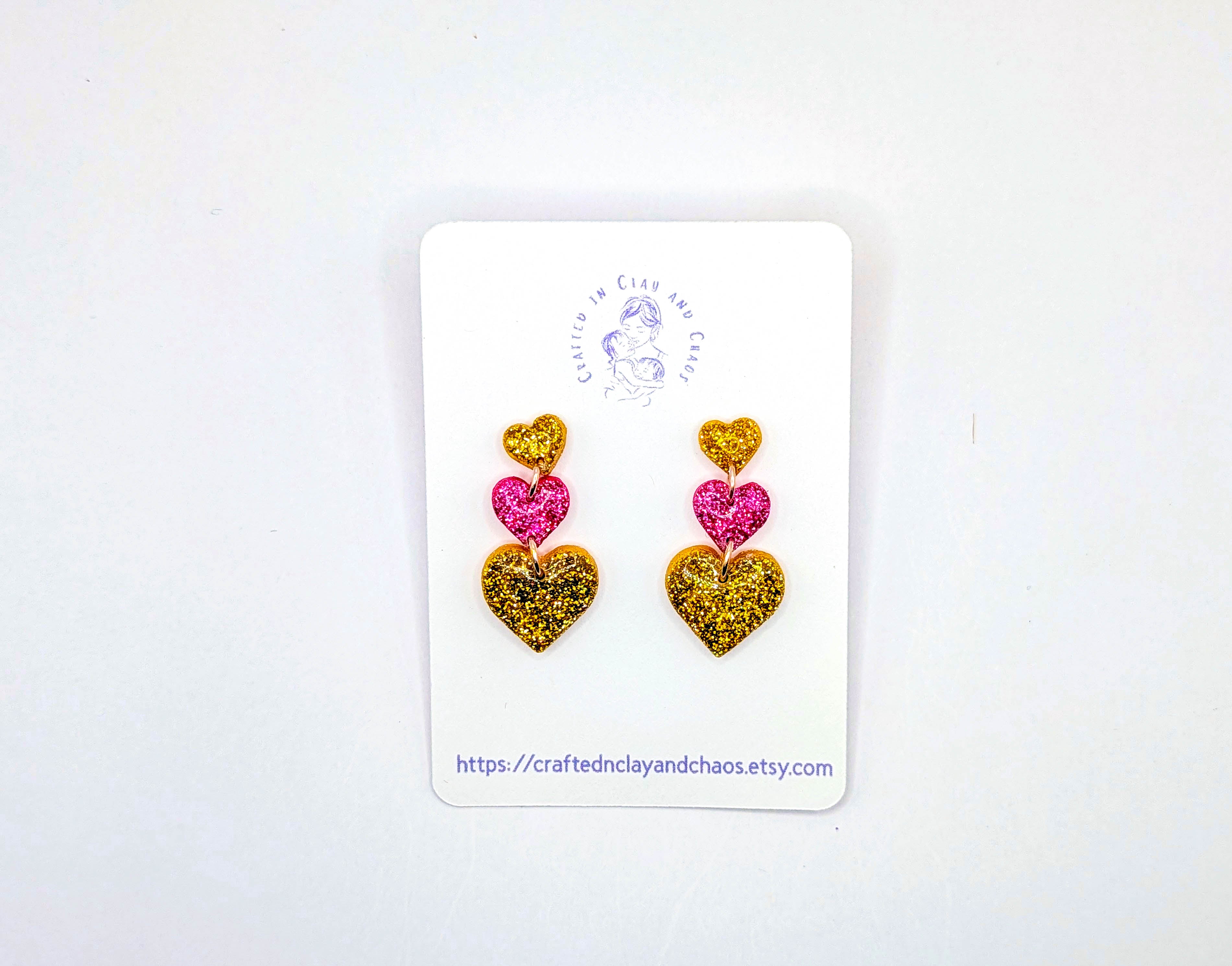 Triple Stacked Glitter Heart Valentine's/Galentine's Earrings