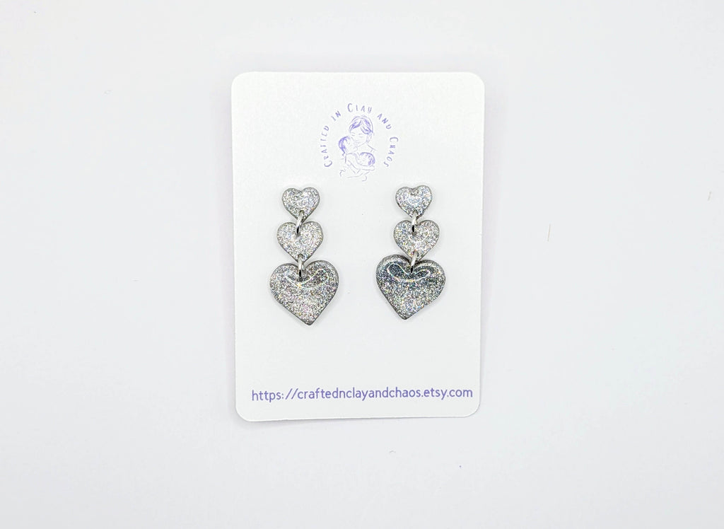Triple Stacked Glitter Heart Valentine's/Galentine's Earrings