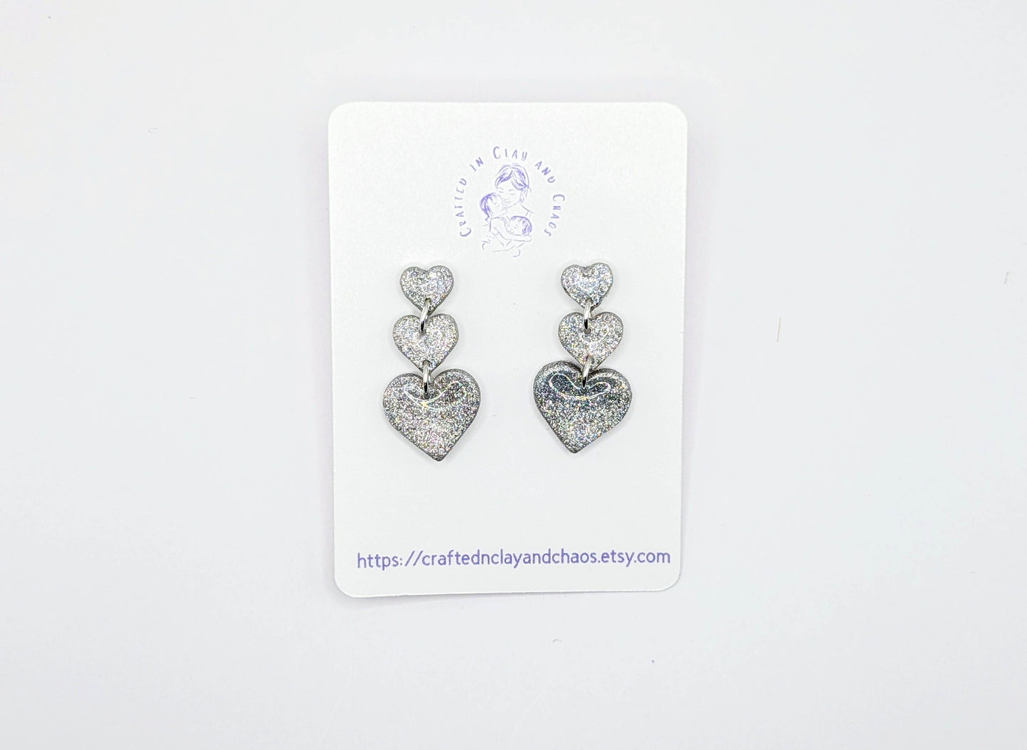 Triple Stacked Glitter Heart Valentine's/Galentine's Earrings