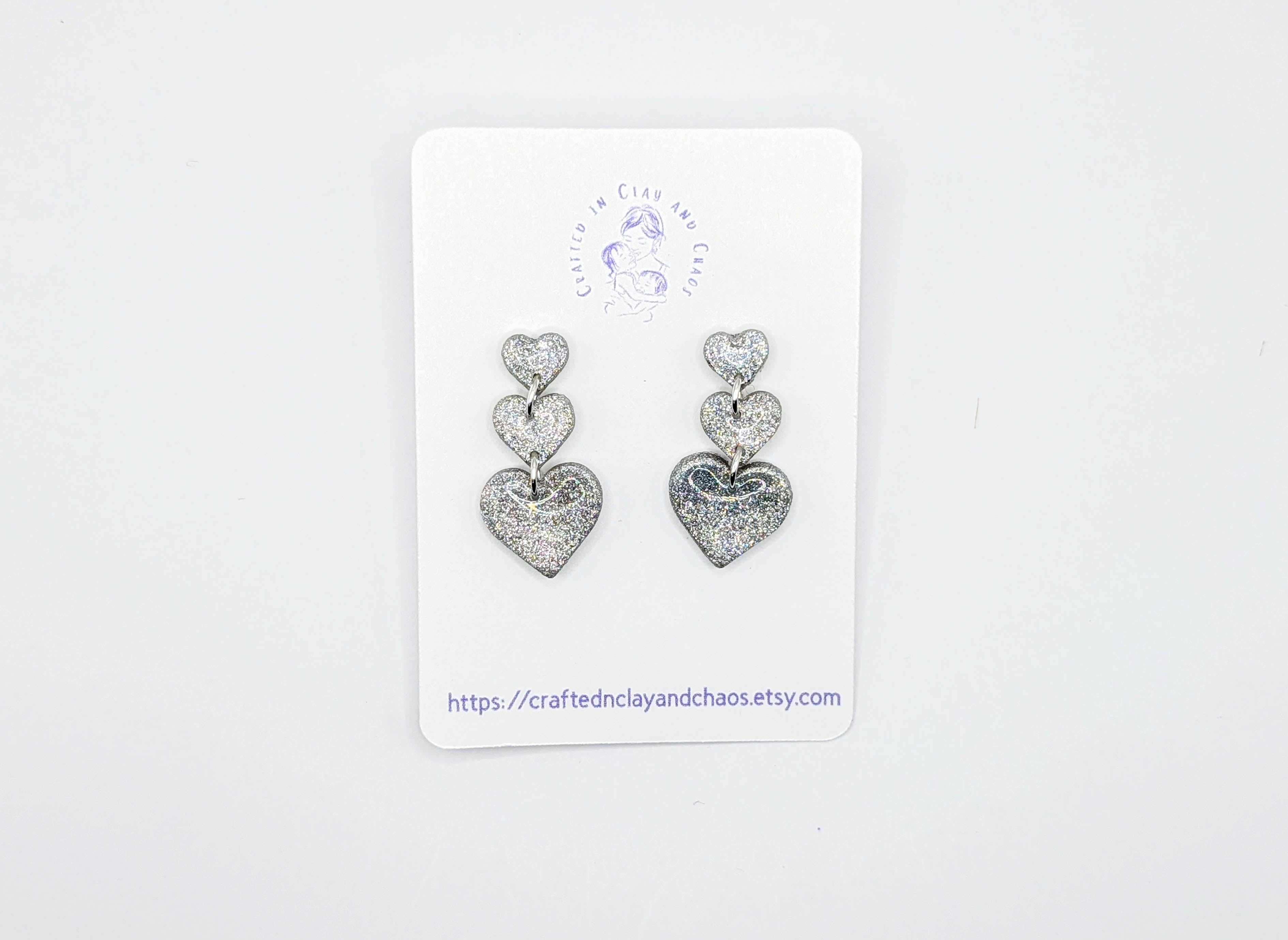 Triple Stacked Glitter Heart Valentine's/Galentine's Earrings