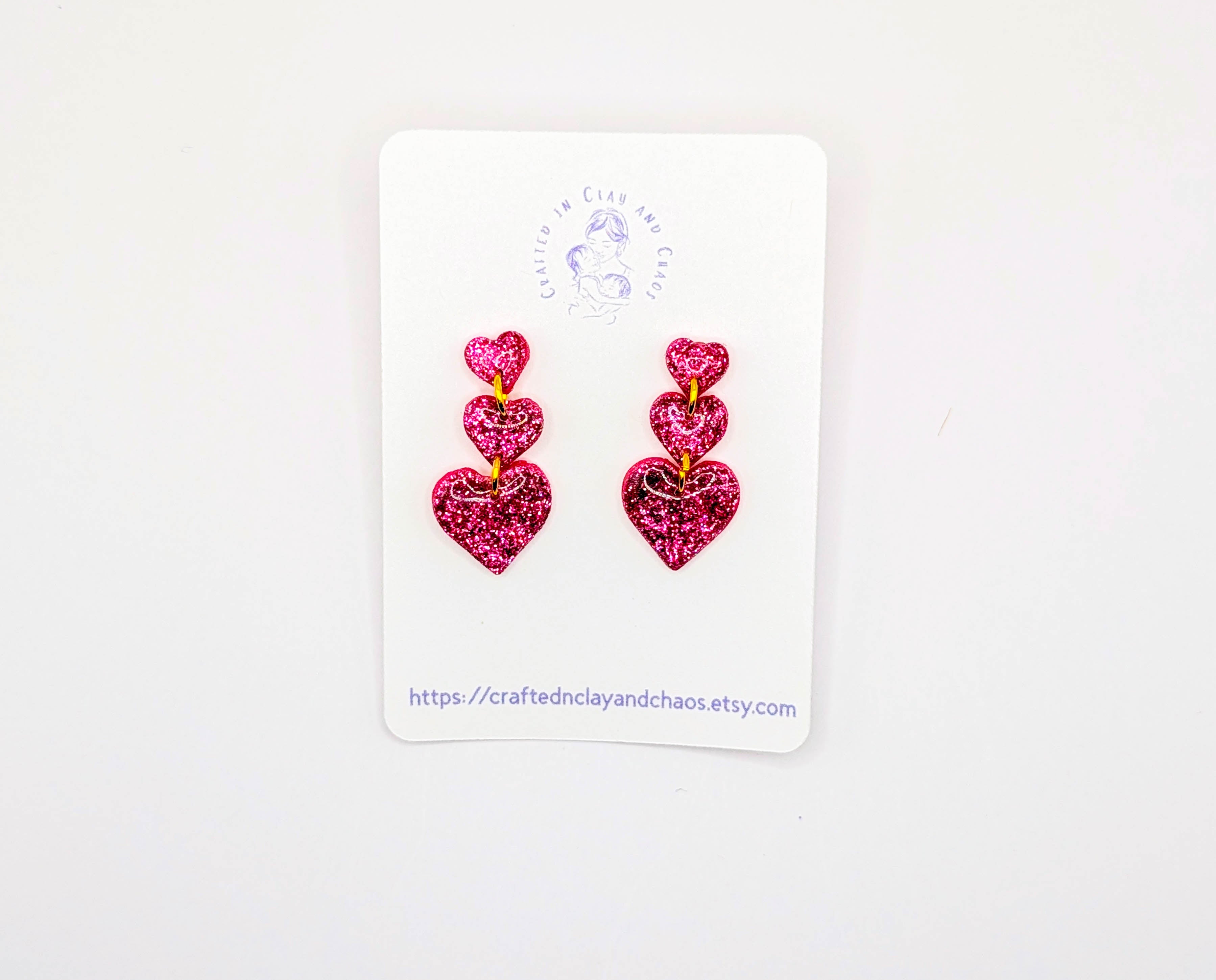 Triple Stacked Glitter Heart Valentine's/Galentine's Earrings