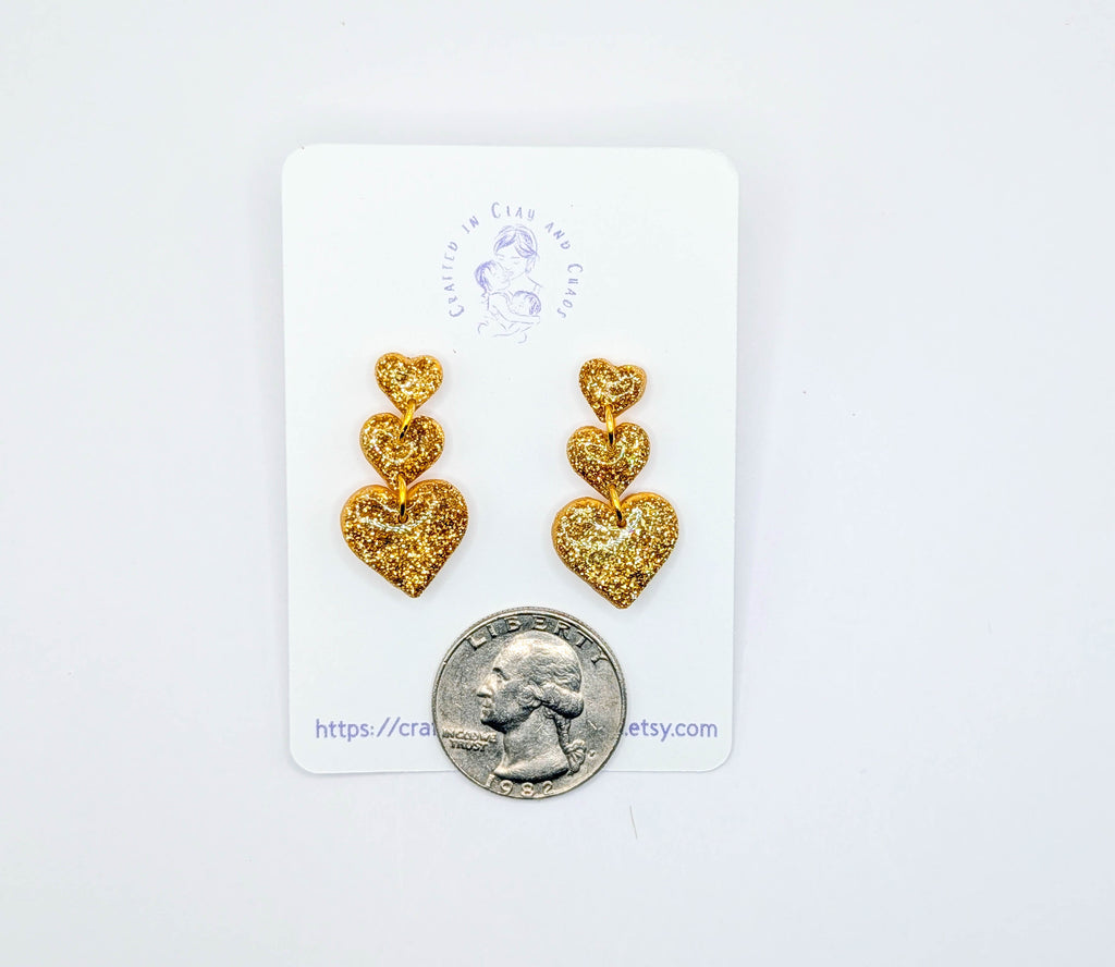 Triple Stacked Glitter Heart Valentine's/Galentine's Earrings