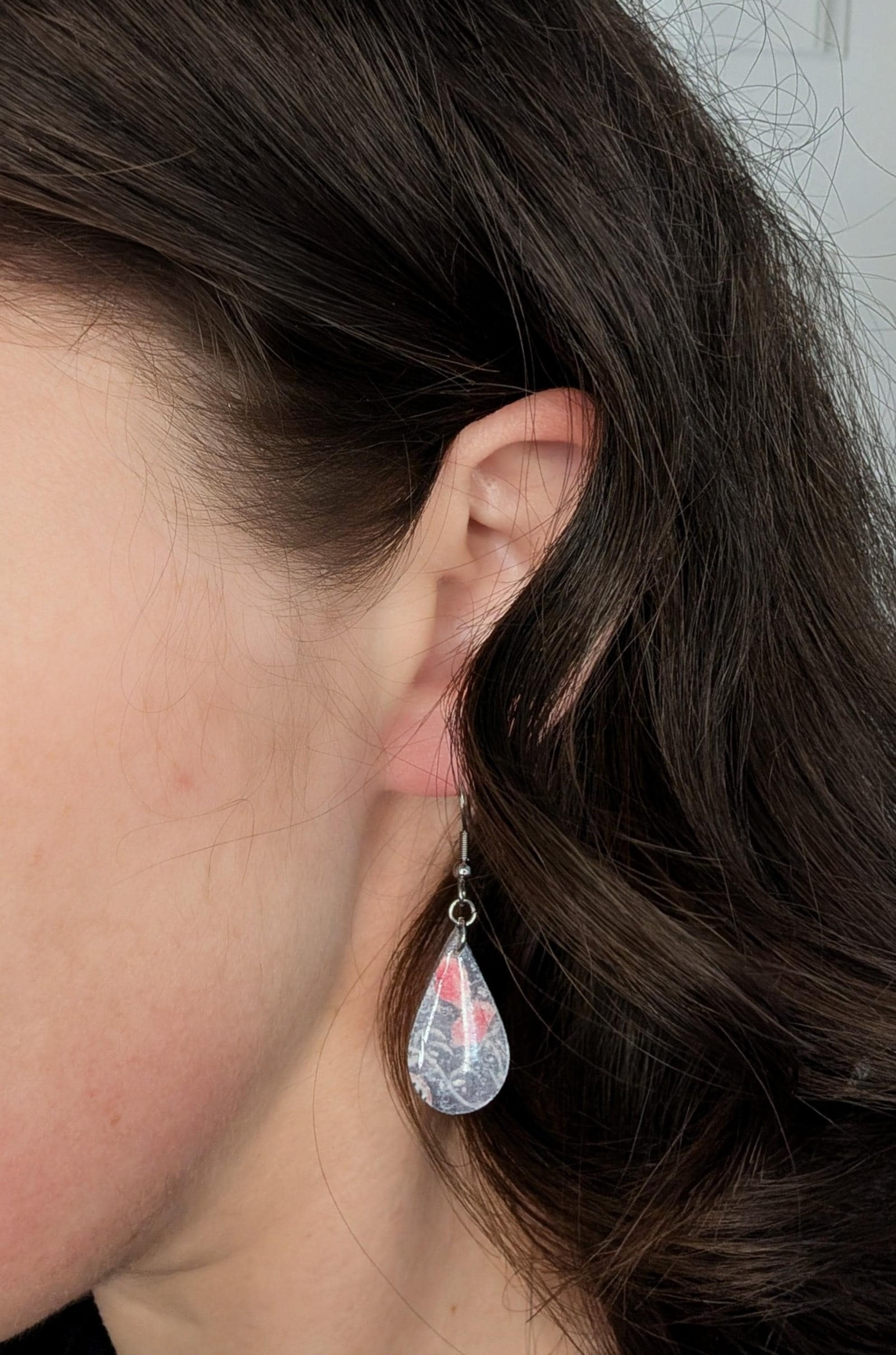 Abstract Polymer Clay Dangle Earrings with Silver Border