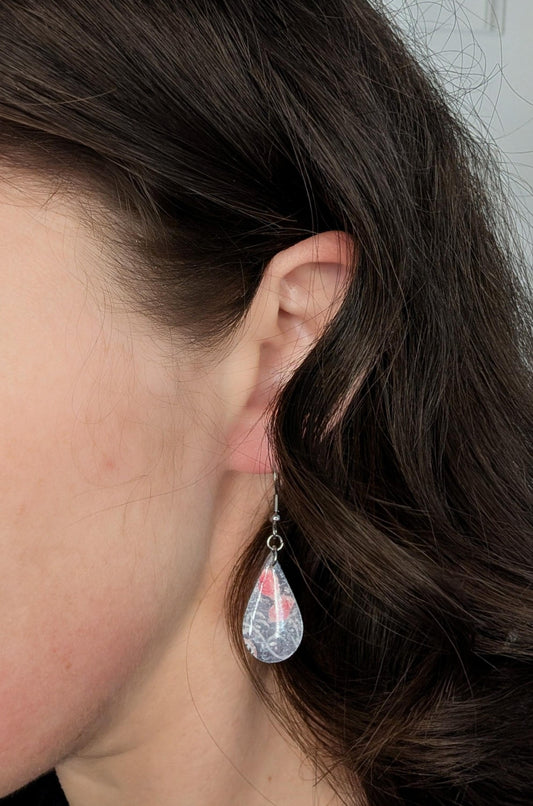 Abstract Polymer Clay Dangle Earrings with Silver Border