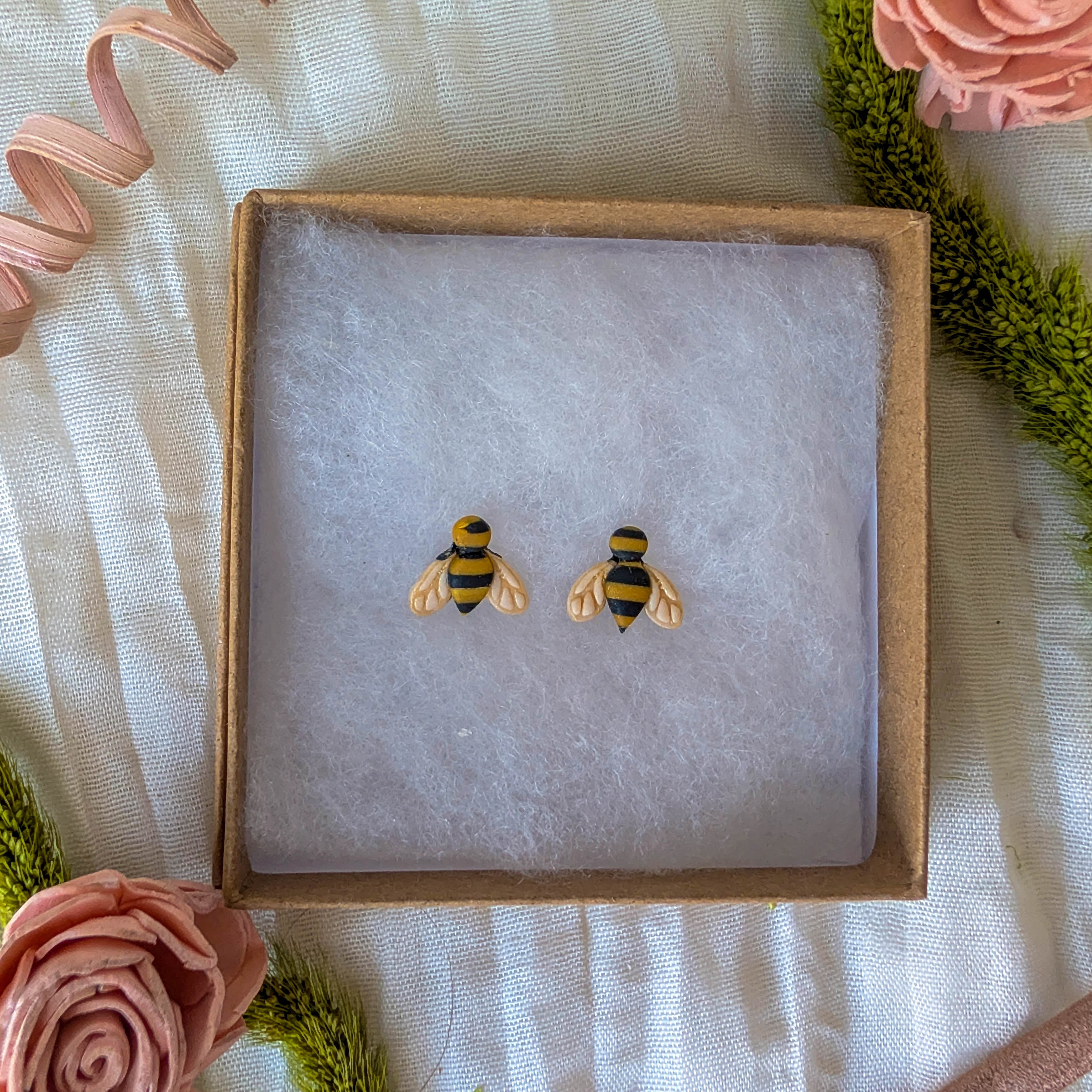 Handmade Sculptural Bee Stud Earrings