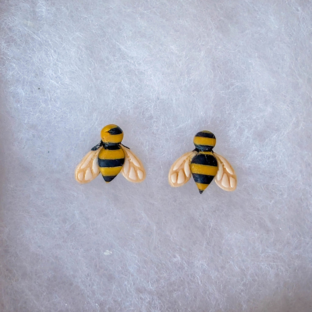 Handmade Sculptural Bee Stud Earrings
