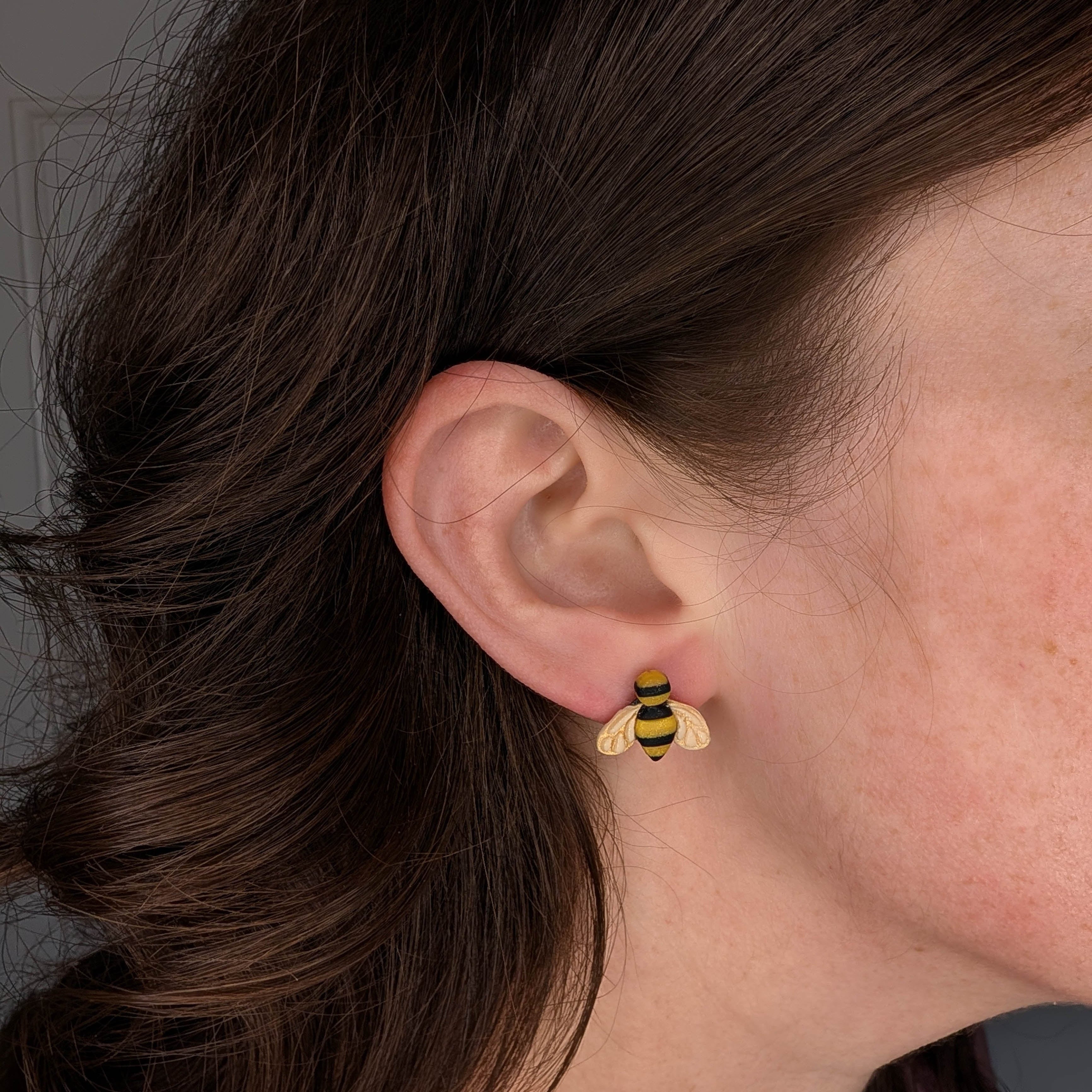 Handmade Sculptural Bee Stud Earrings