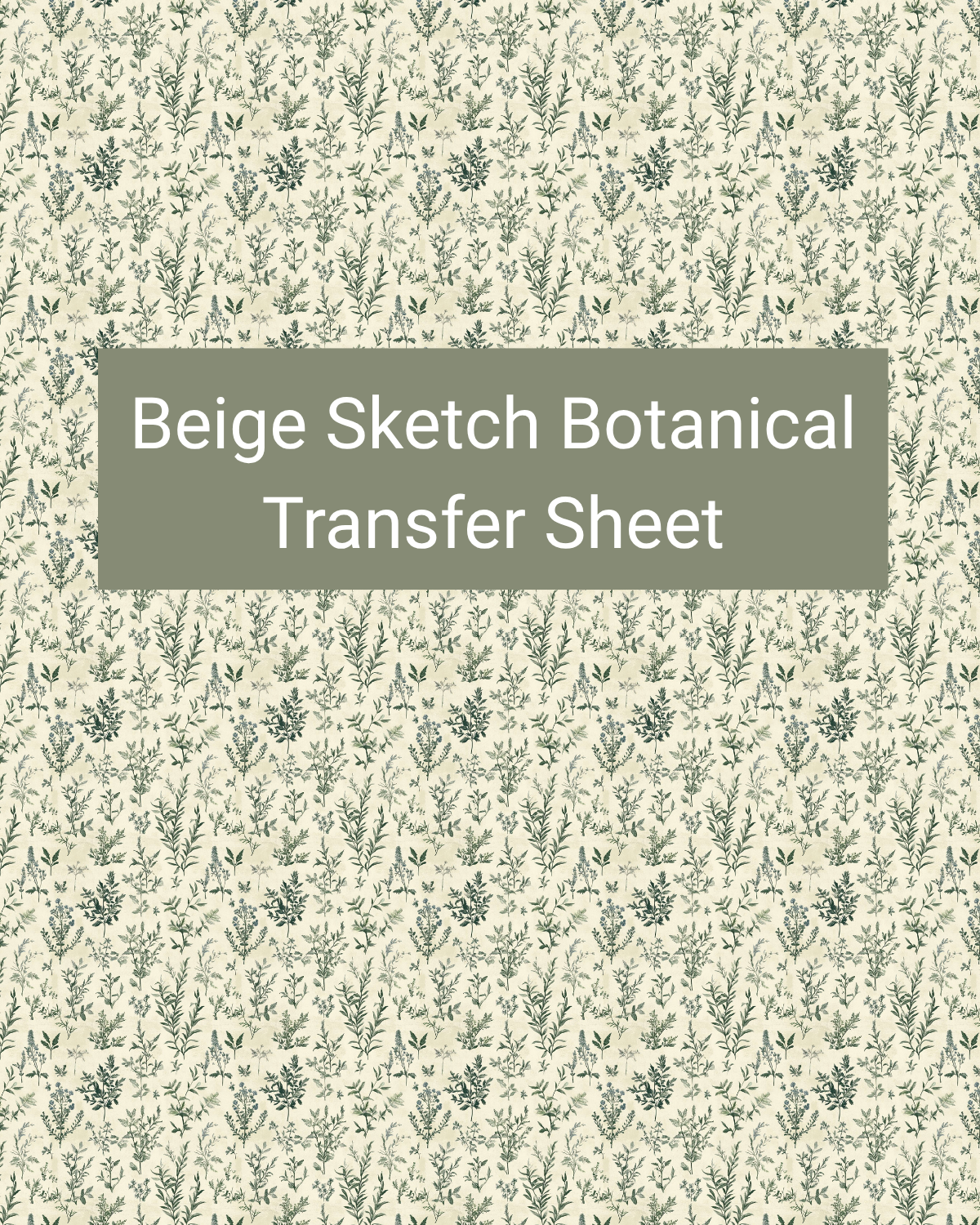 Beige Sketch Botanical polymer clay transfer paper with soft sage gray and warm beige and fine sketched leaves and repeating botanical sprigs