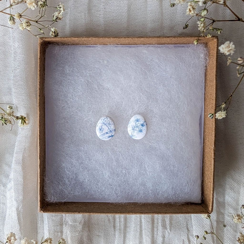 Vintage Blue Floral Stud Earrings