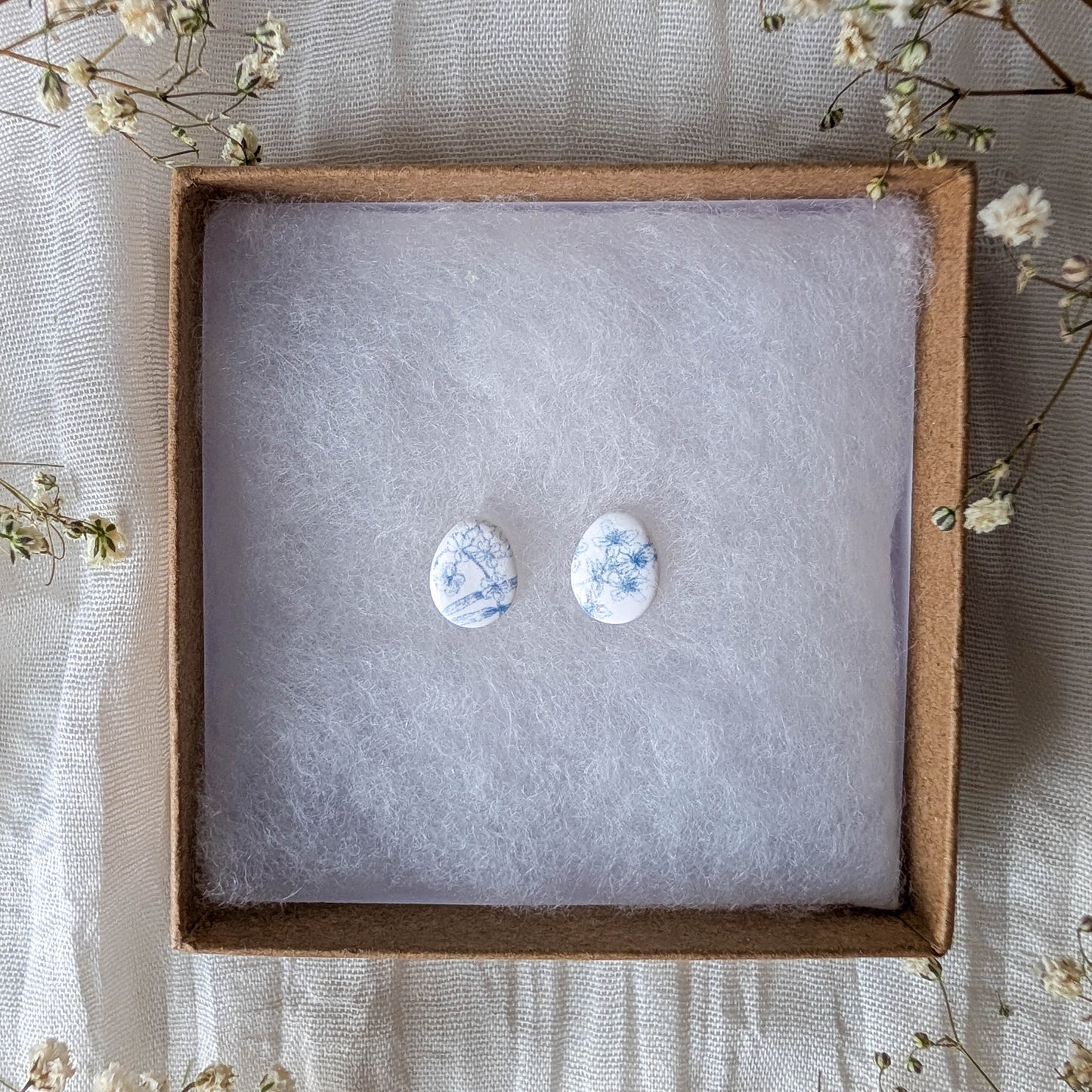 Vintage Blue Floral Stud Earrings