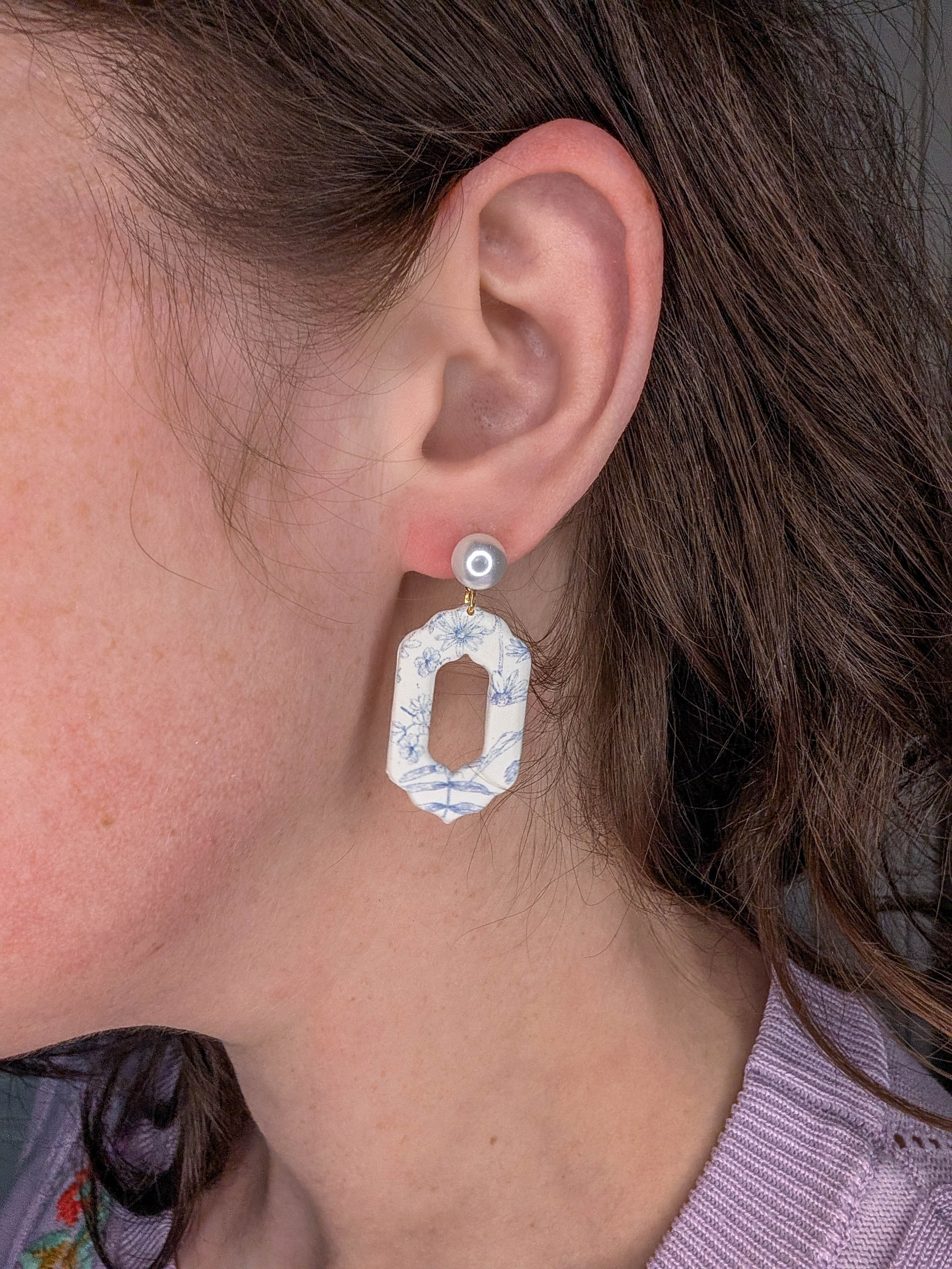 Vintage Blue Floral Dangle Earrings