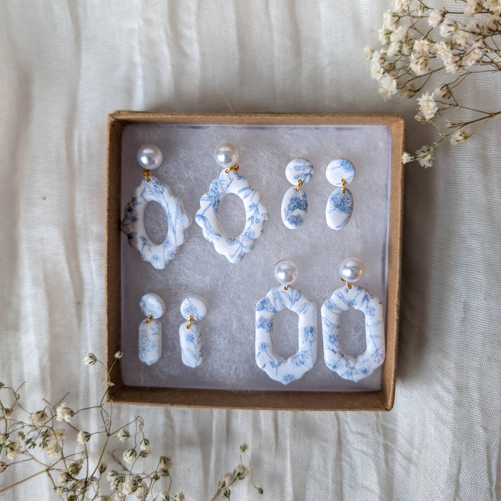 Vintage Blue Floral Dangle Earrings