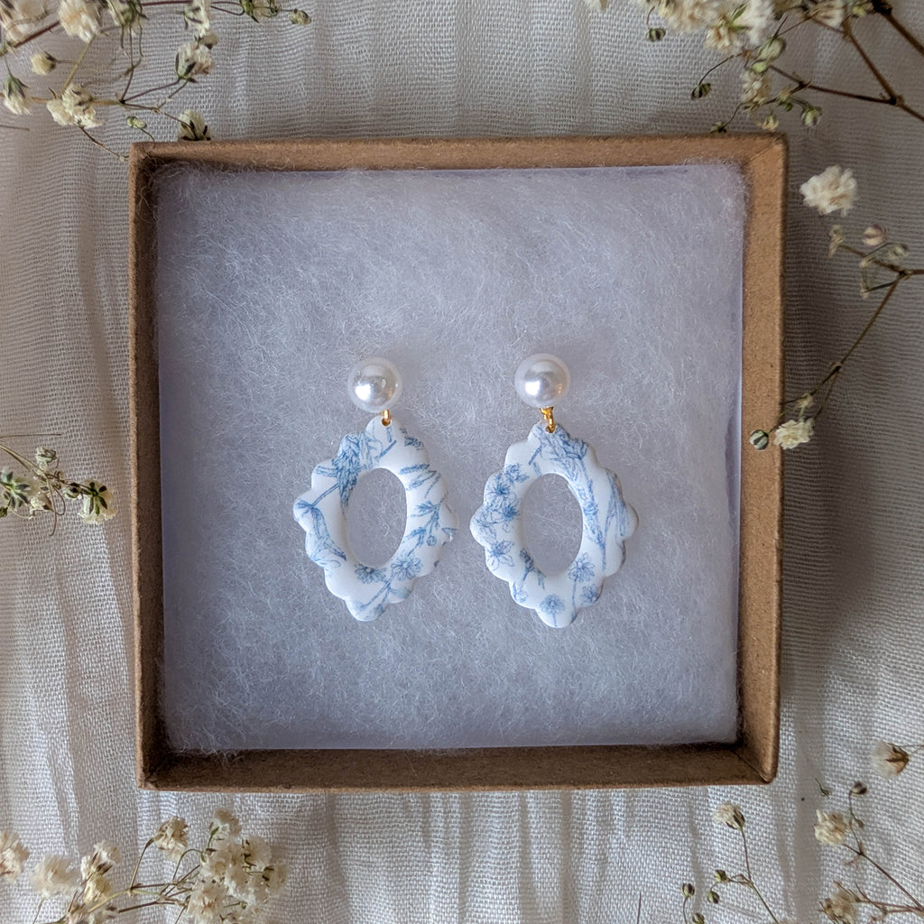 Vintage Blue Floral Dangle Earrings