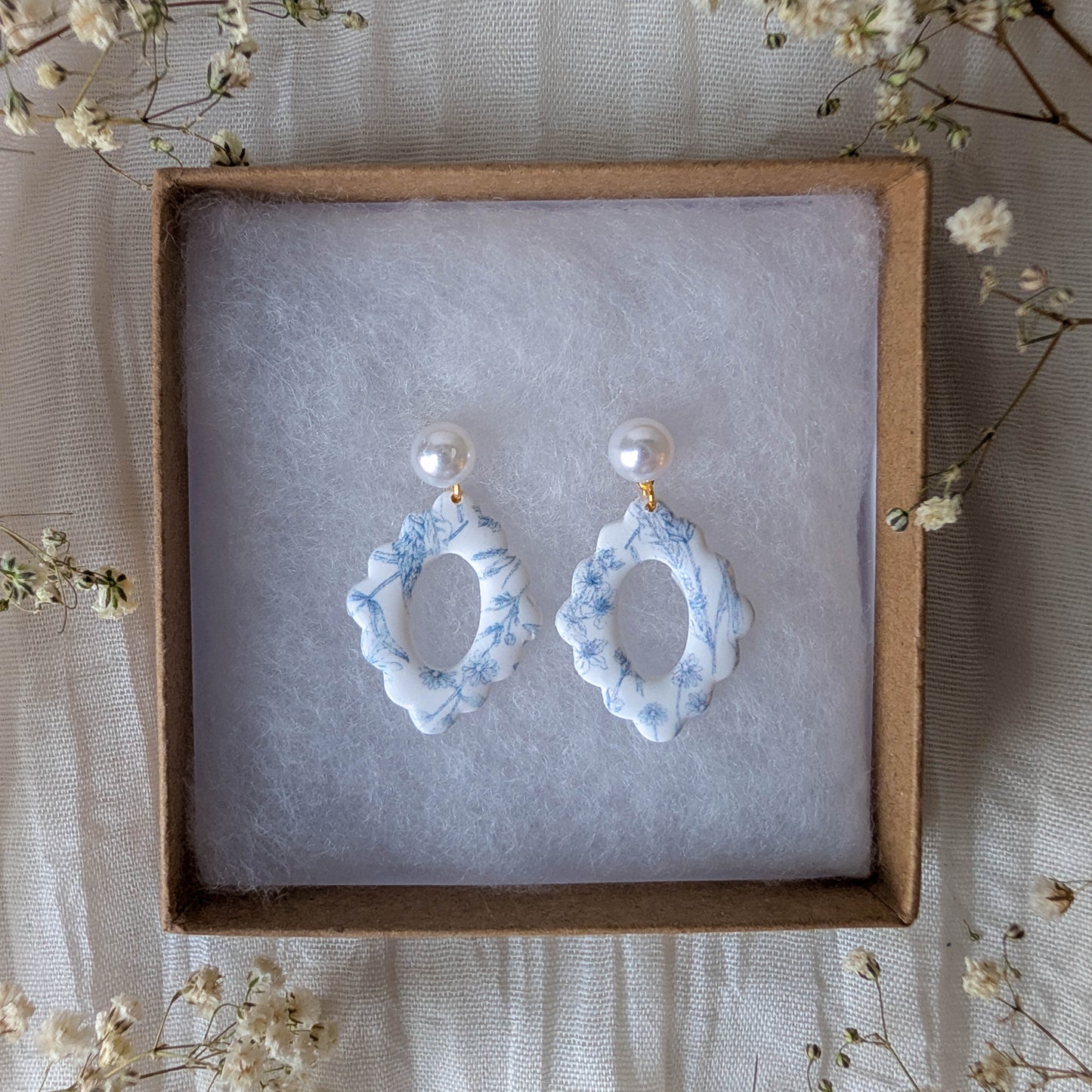 Vintage Blue Floral Dangle Earrings