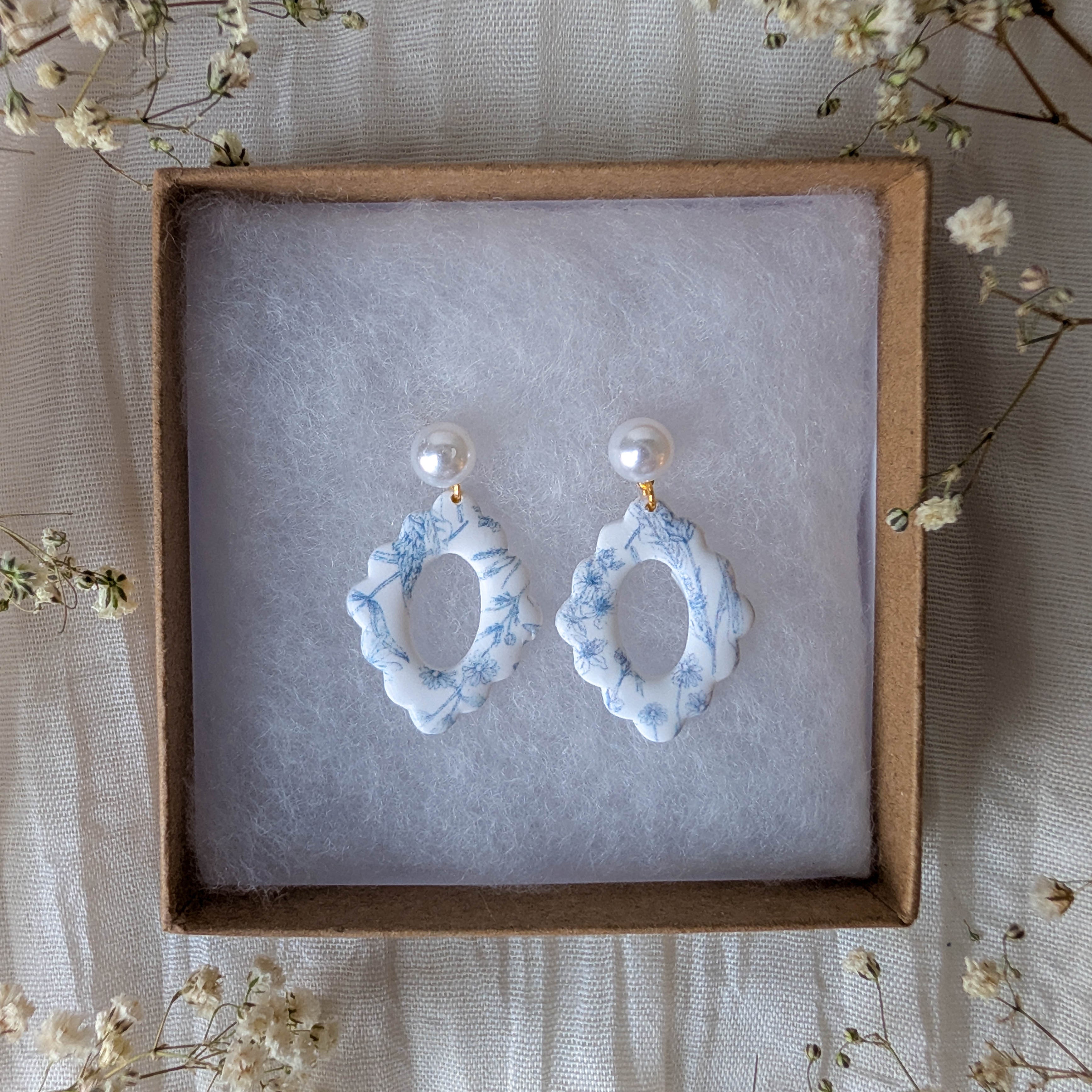 Vintage Blue Floral Dangle Earrings