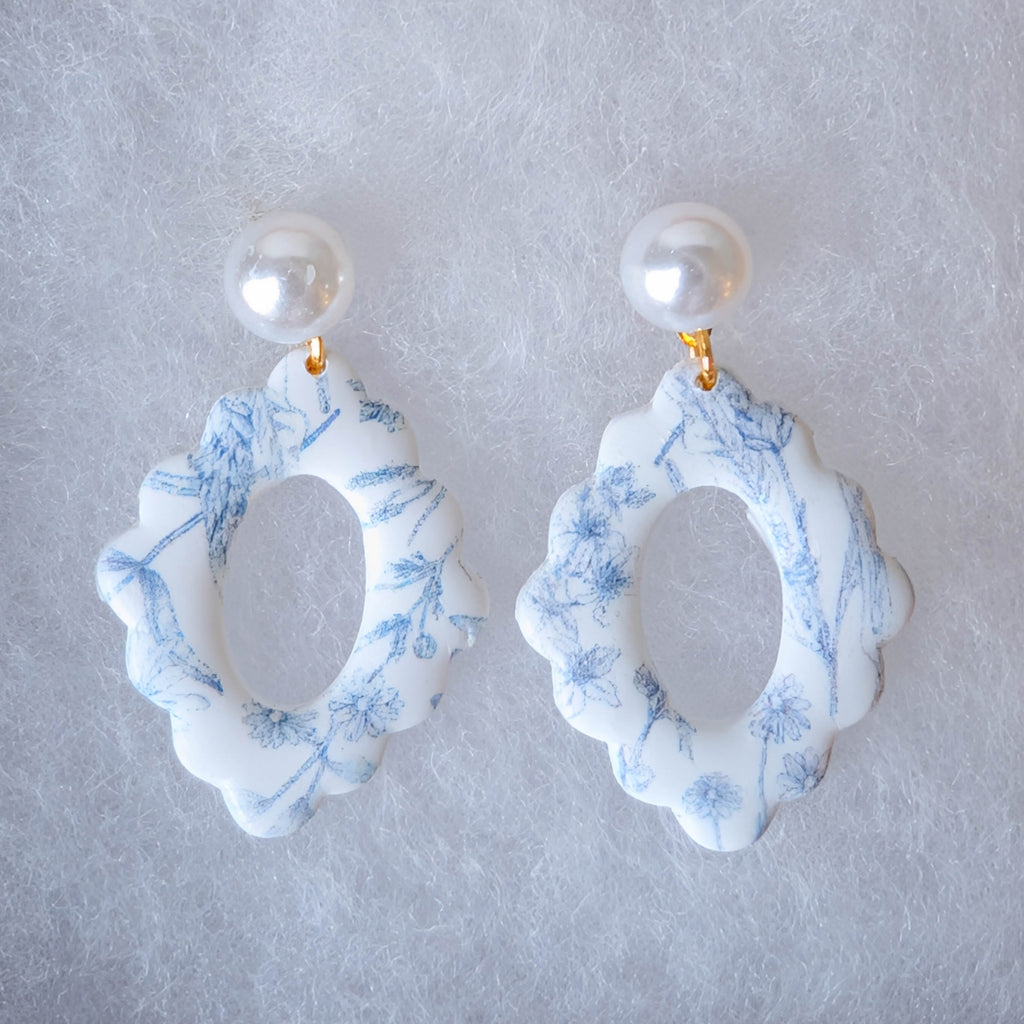 Vintage Blue Floral Dangle Earrings