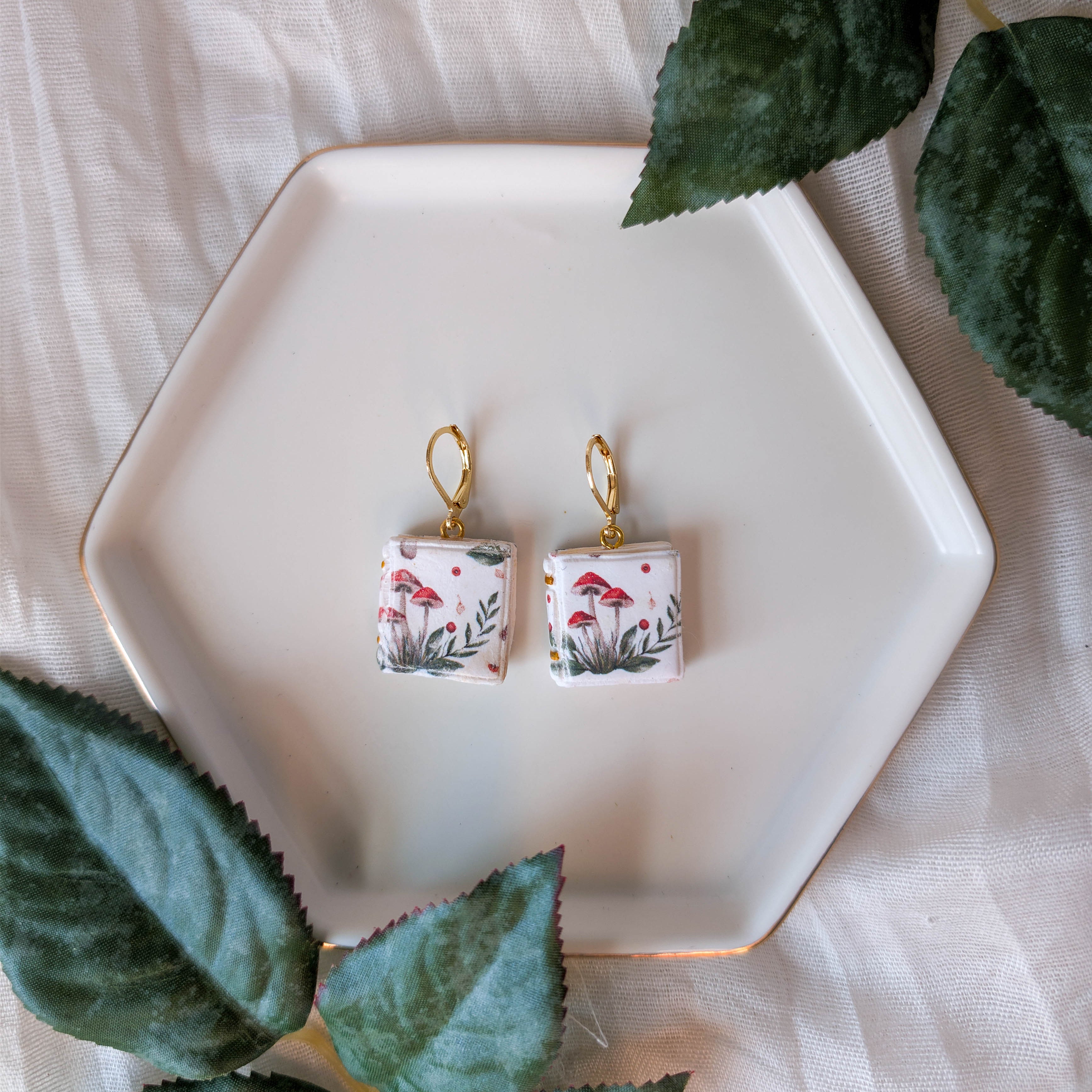 Cottagecore Mushroom Mini Book Earrings