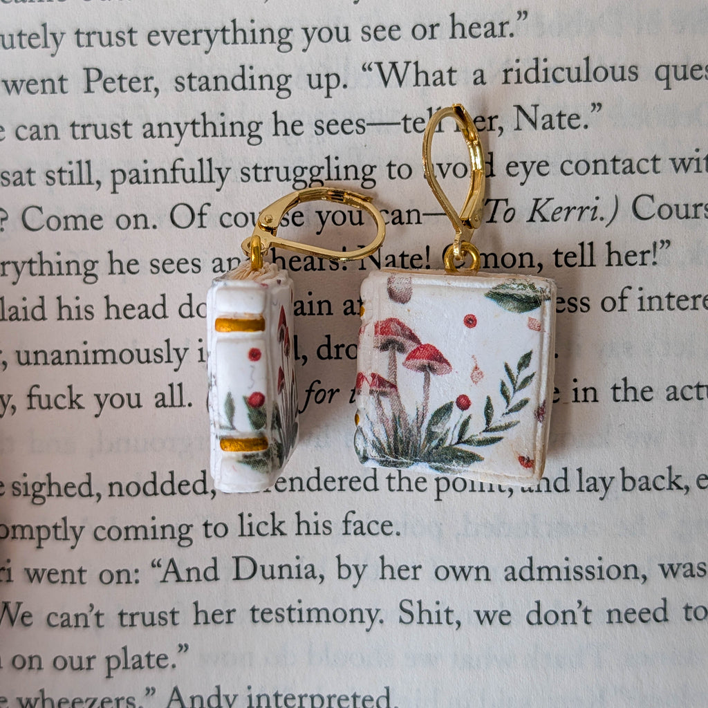 Cottagecore Mushroom Mini Book Earrings