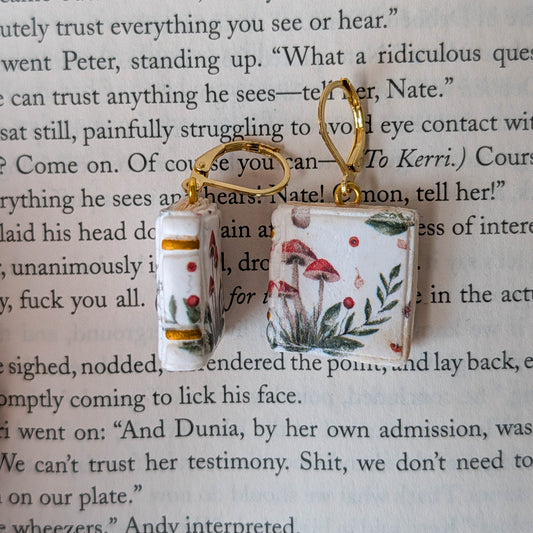 Cottagecore Mushroom Mini Book Earrings