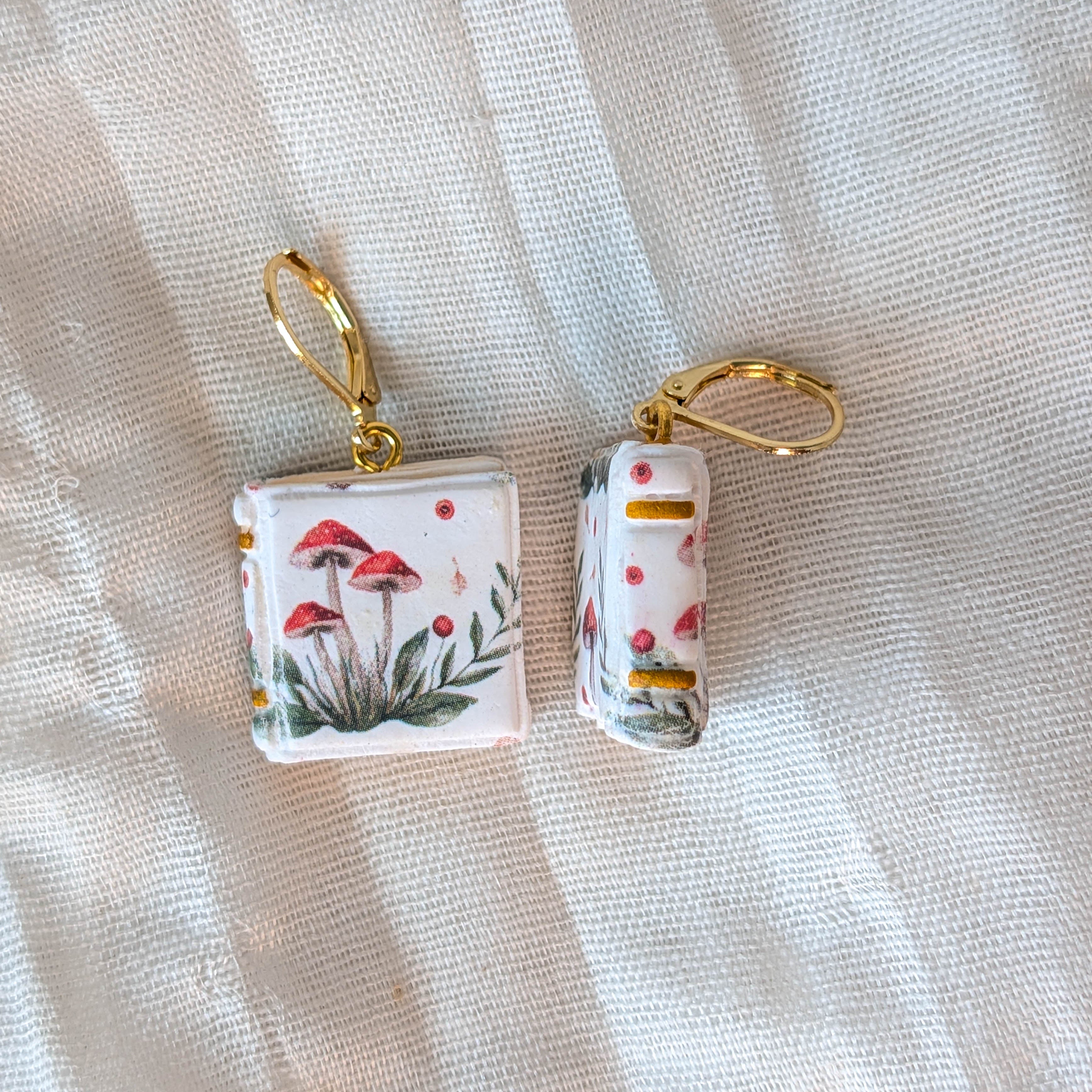 Cottagecore Mushroom Mini Book Earrings