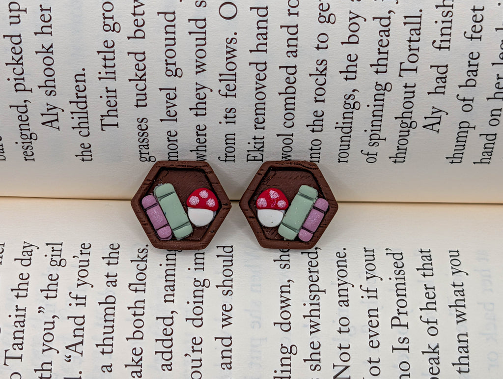 Cottagecore Bookshelf Stud Earrings